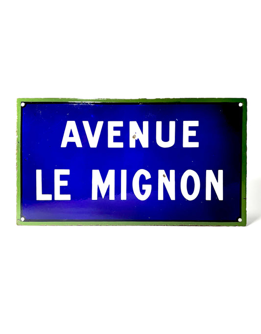French Avenue le Mignon Blue and Green Enamel Sign