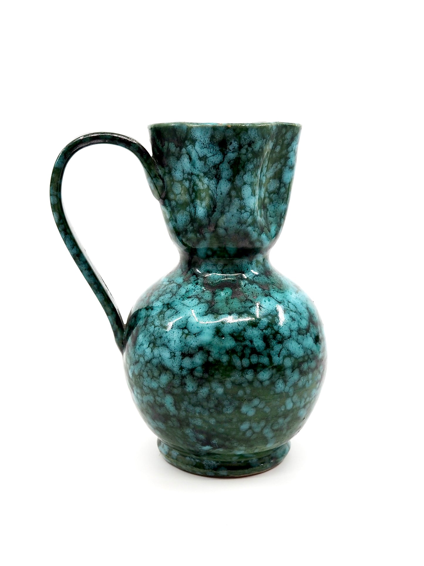 Italian Turquoise Mottled Glaze Ceramic Pitcher Vase