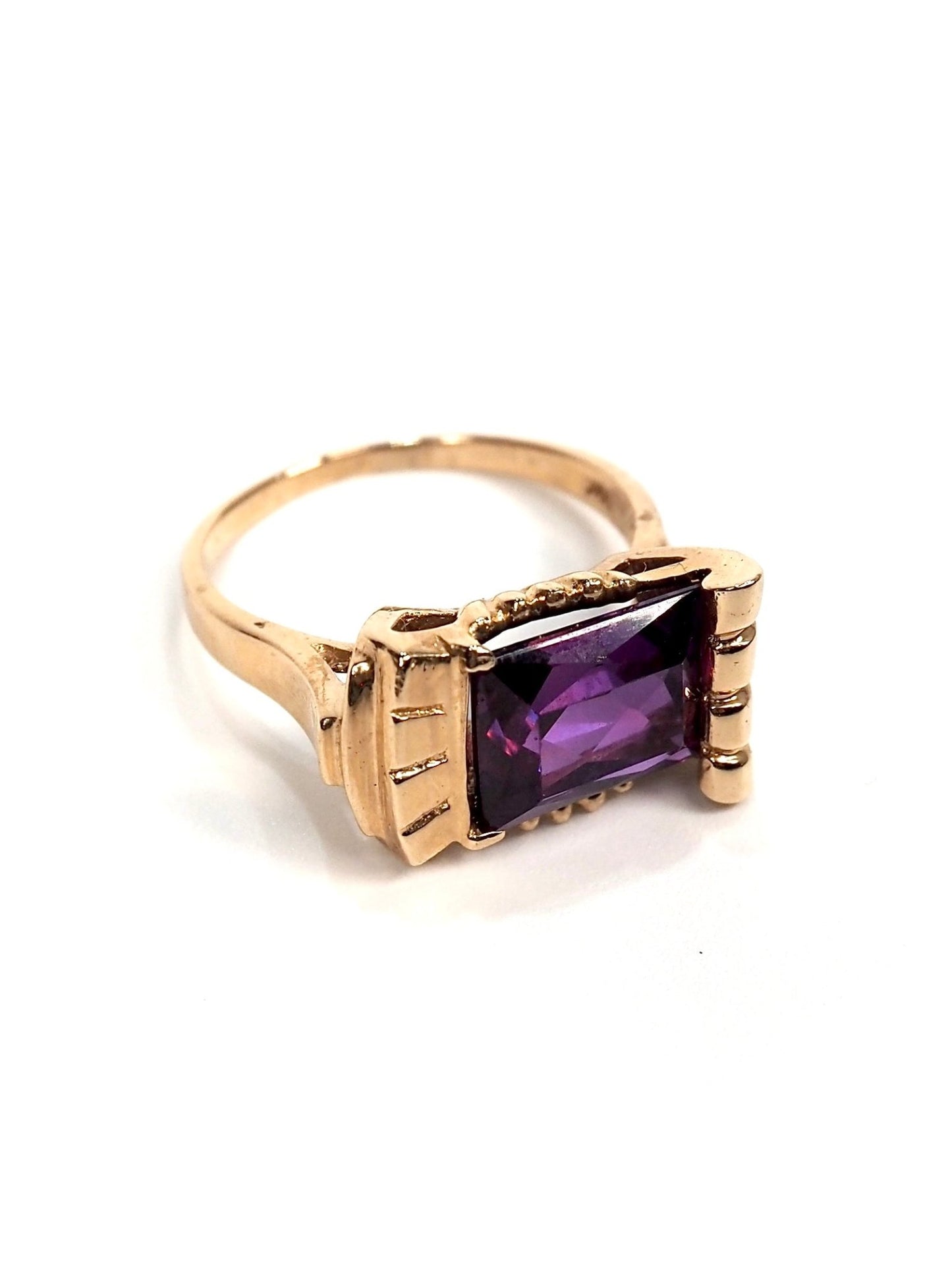 14K Gold Amethyst Rectangular Art Deco Cocktail Ring - Georgie's NYC - Rings