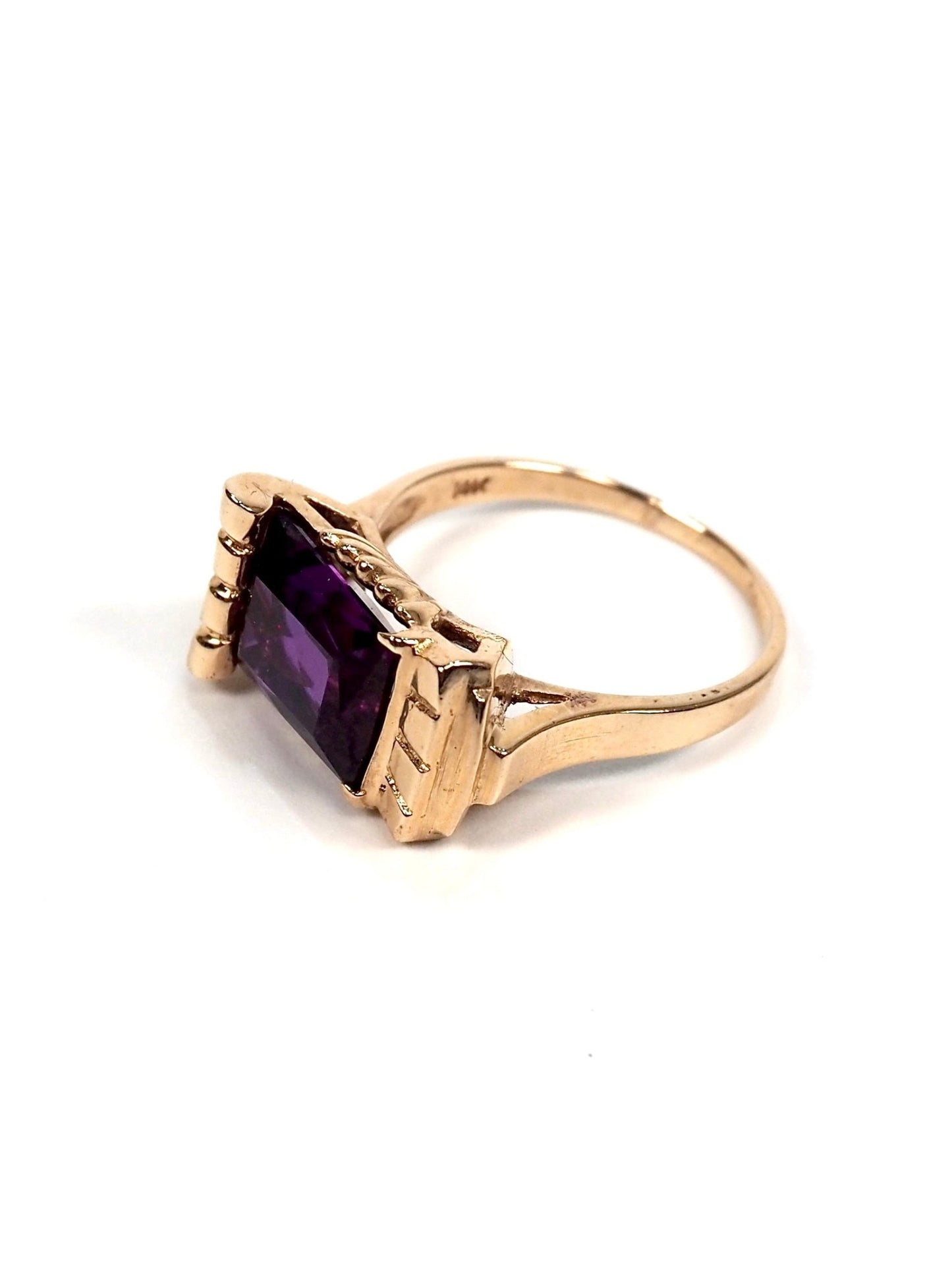 14K Gold Amethyst Rectangular Art Deco Cocktail Ring - Georgie's NYC - Rings