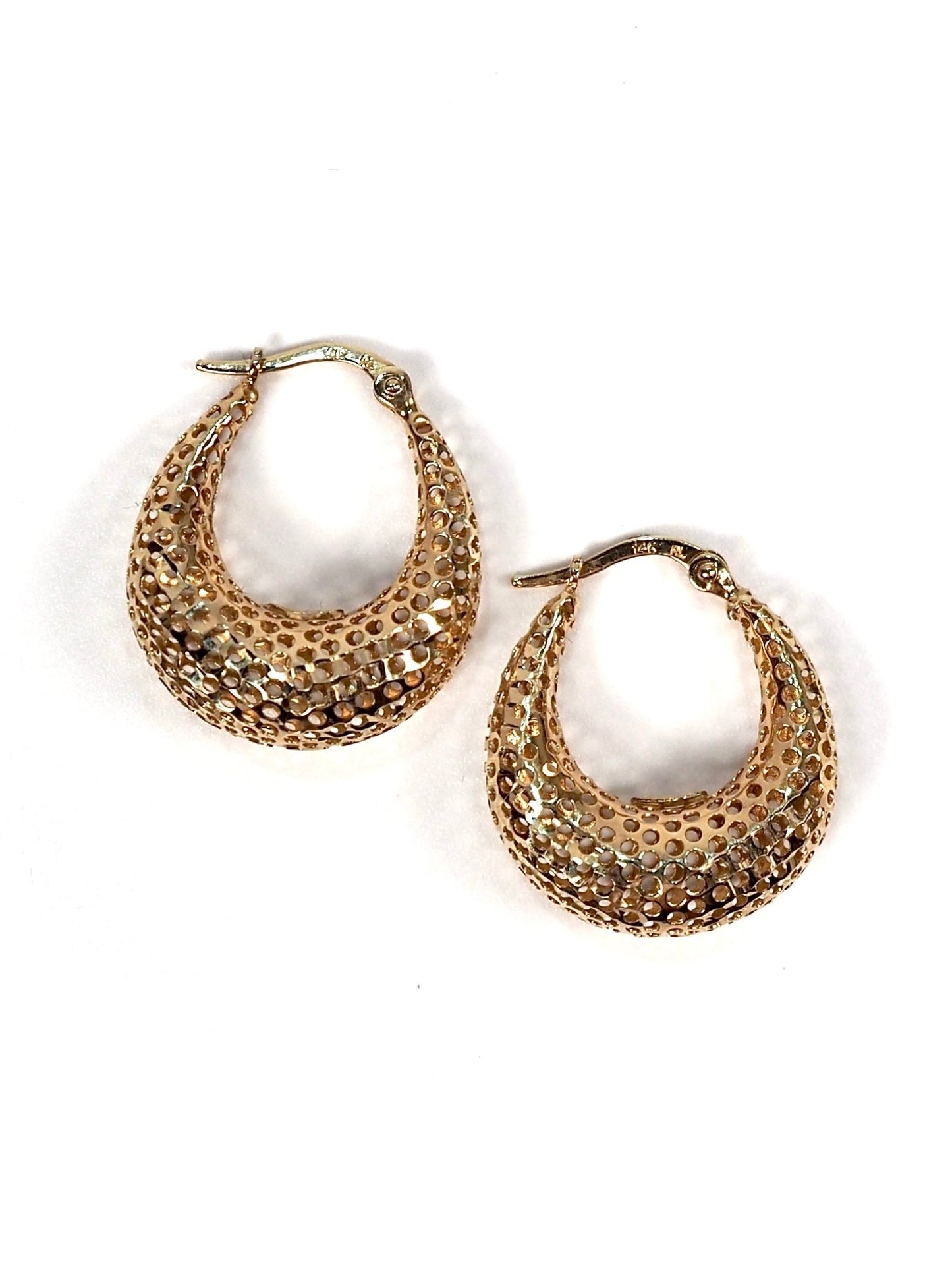 14K Gold Perforated Puffy Hoop Earrings - Georgie's NYC - Earrings