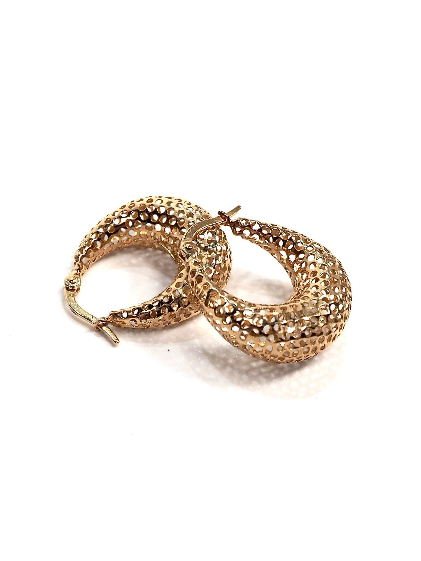 14K Gold Perforated Puffy Hoop Earrings - Georgie's NYC - Earrings