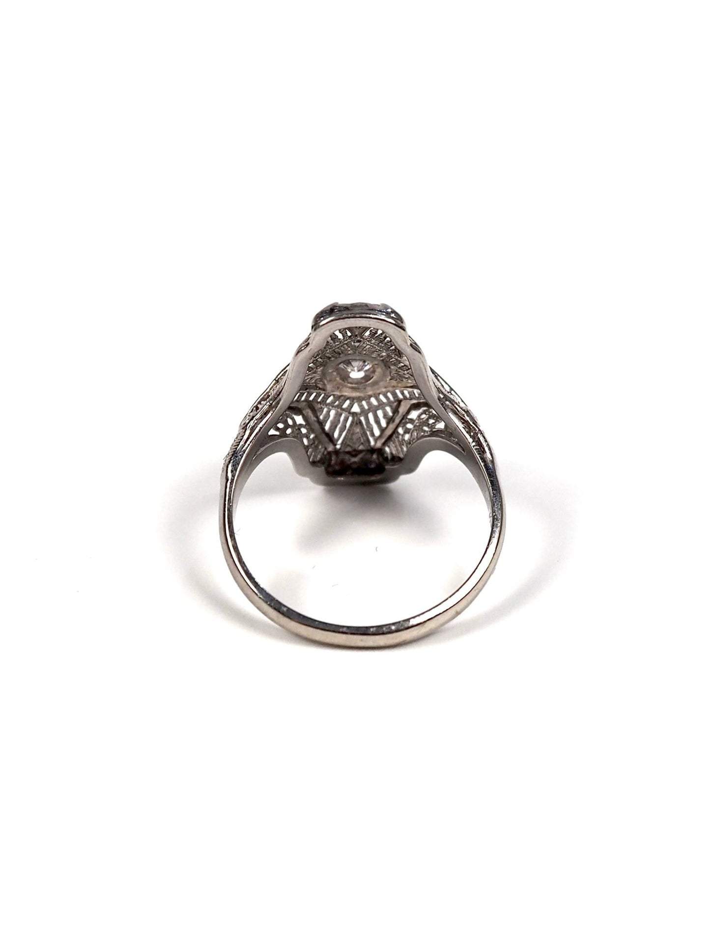 14K White Gold Diamond Filigree Shield Ring - Georgie's NYC - Rings