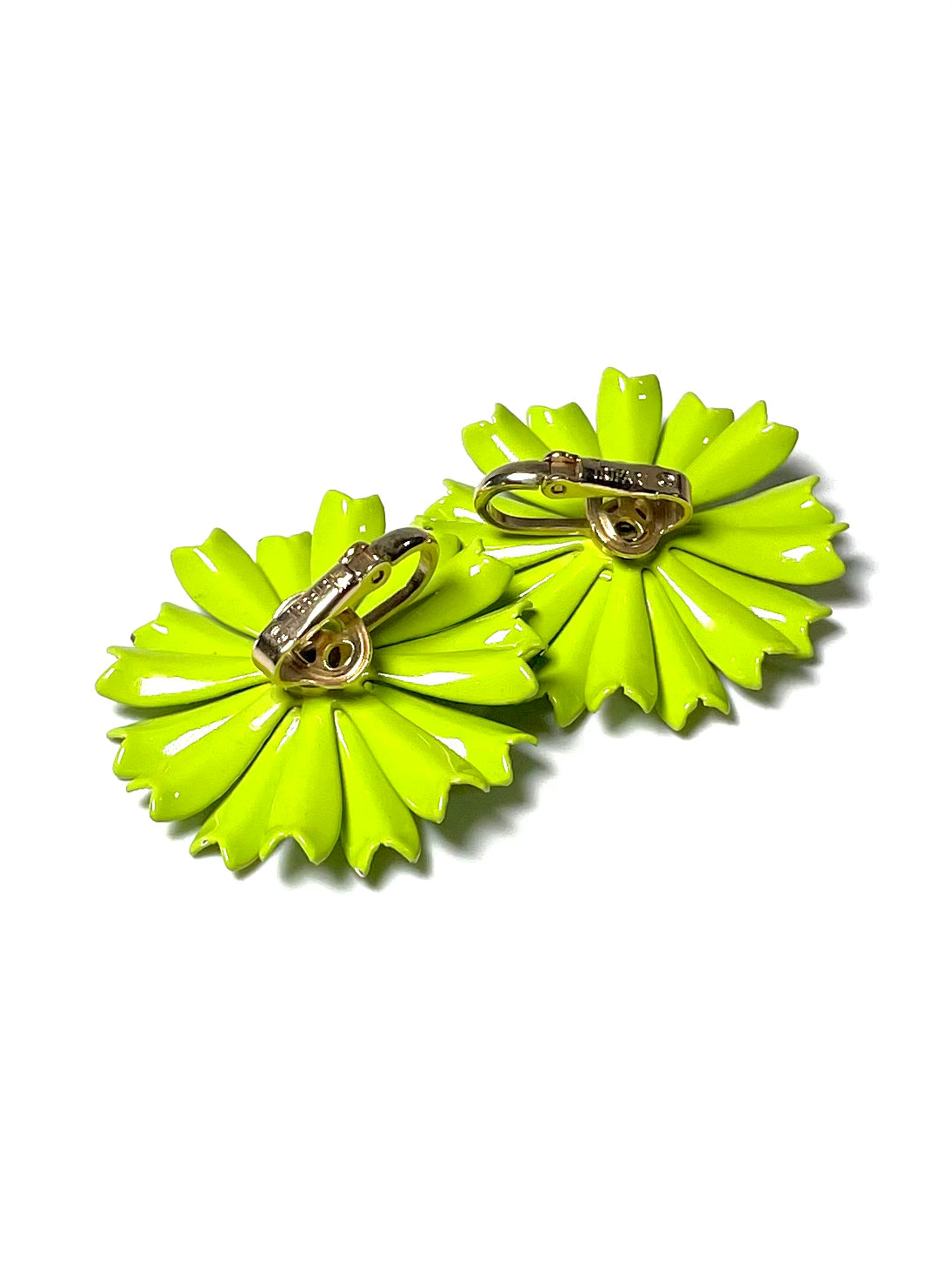 Trifari Lime Green Enamel Flower Earrings
