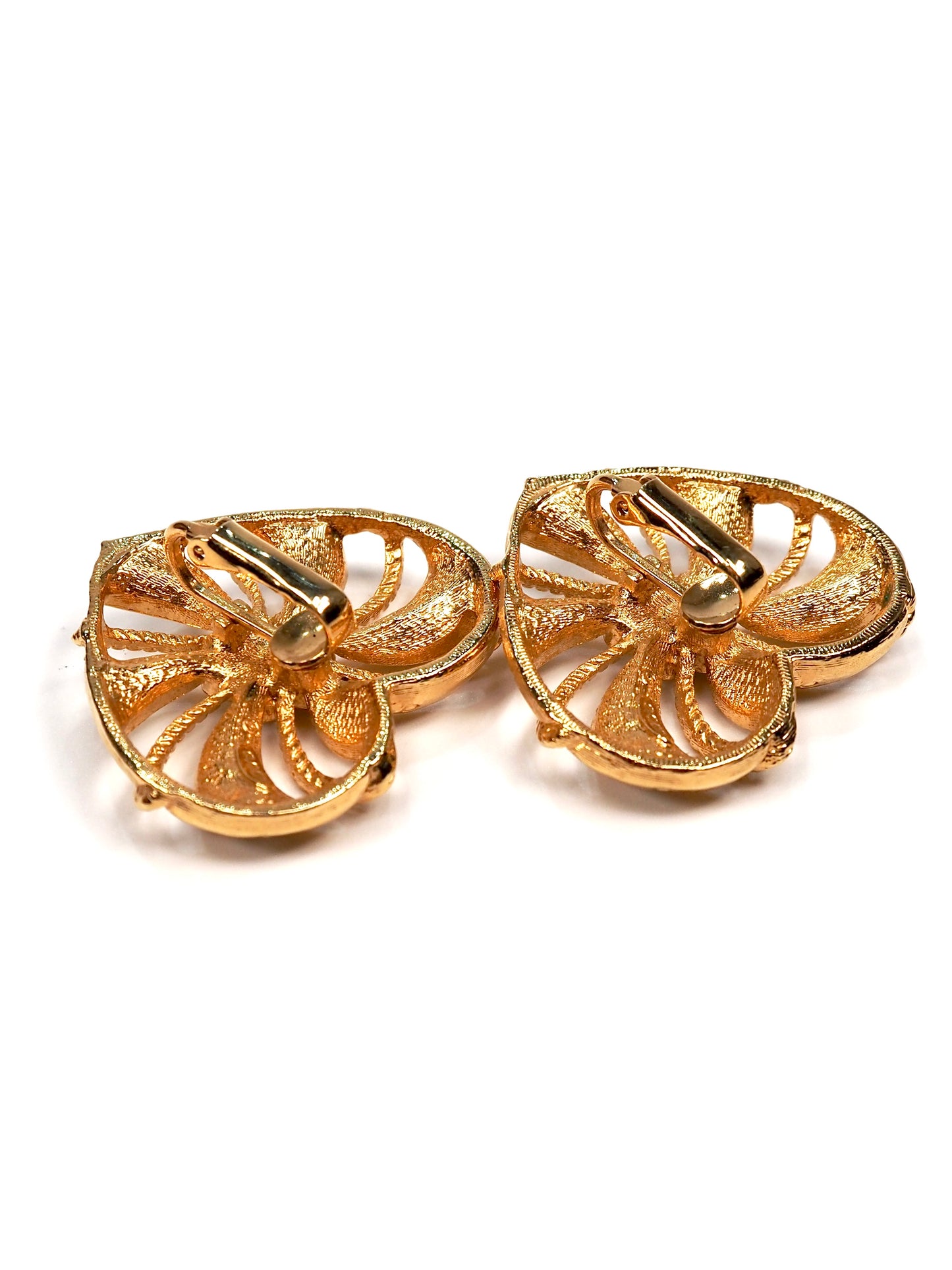 Avon Gold and Rhinestone Large Swirl Heart Earrings