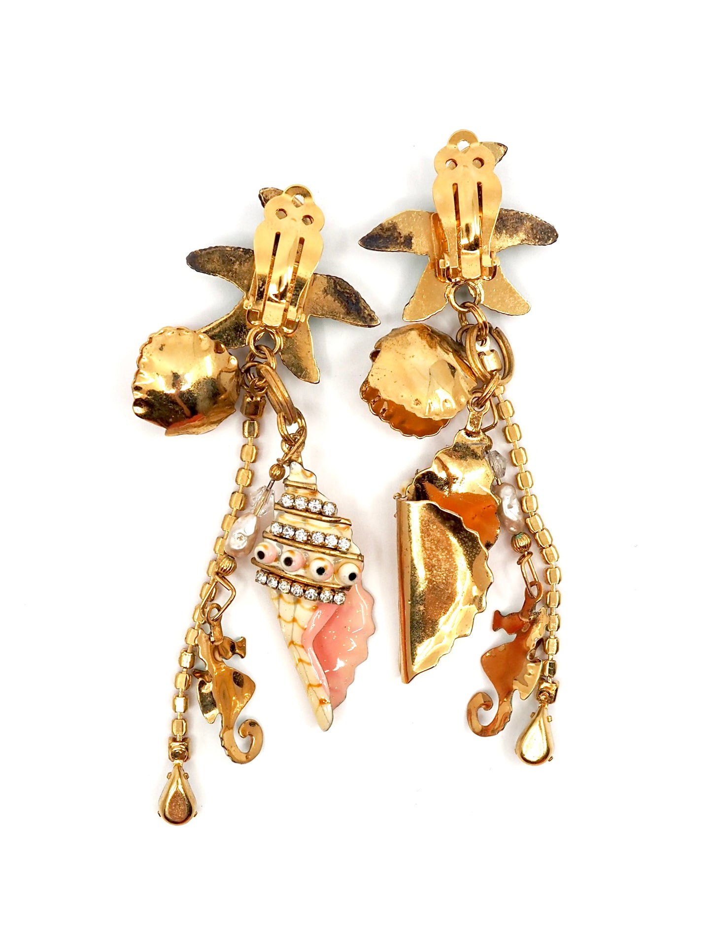 Lunch at the Ritz Enameled Starfish, Shell, and Seahorse Charm Earrings