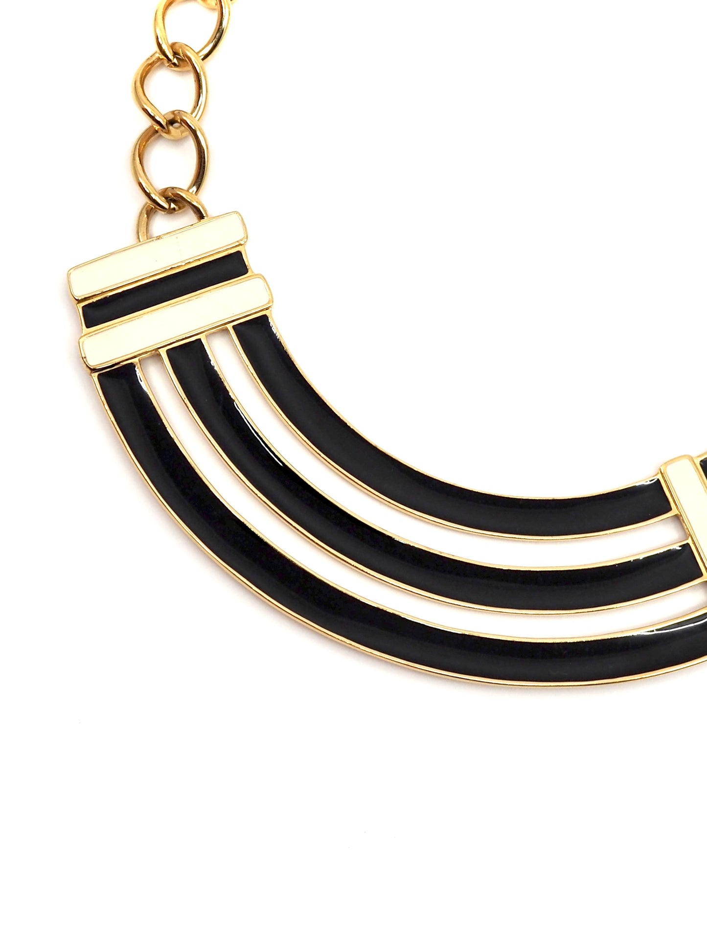 Monet Gold Tone Black and Cream Enamel Collar Necklace