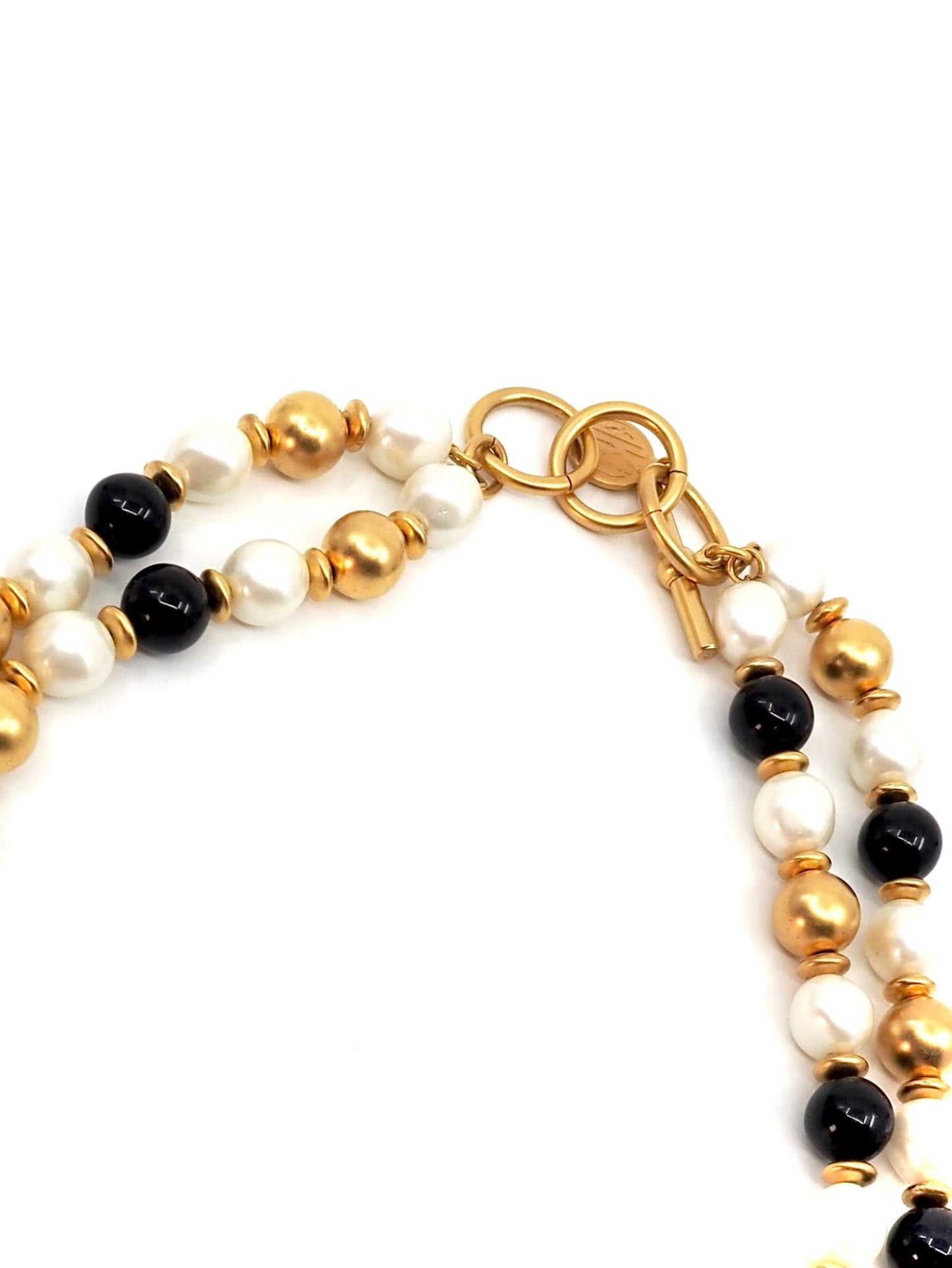Anne Klein Double Strand Black, Faux Pearl and Gold Tone Bead Necklace - Georgie's NYC - Necklaces