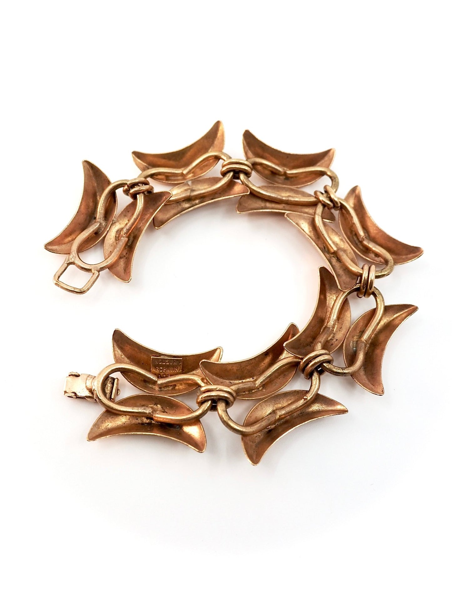 Argentine Mid Century Retro Rose Gold Tone Crescent Link Bracelet - Georgie's NYC - Bracelets