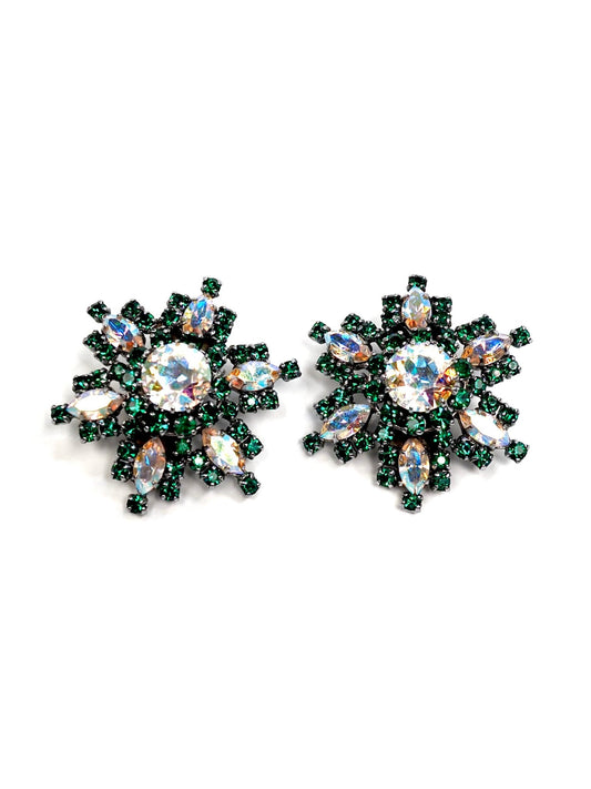Aurora Green and Iridescent Vintage Glass Rhinestone Earrings - Georgie's NYC - Earrings