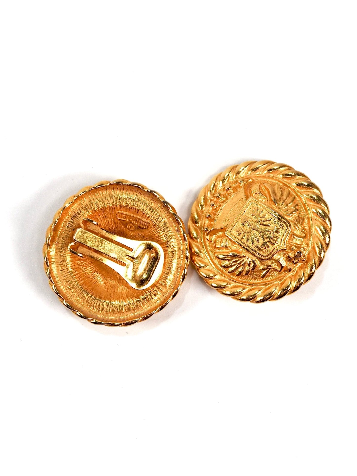 Ben - Amun Matte Gold Wing Crest Round Earrings - Georgie's NYC - Earrings