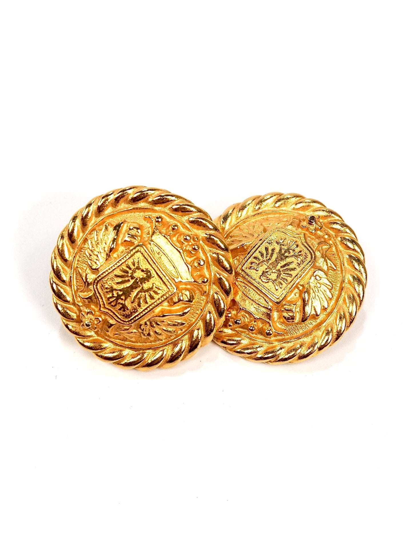 Ben - Amun Matte Gold Wing Crest Round Earrings - Georgie's NYC - Earrings