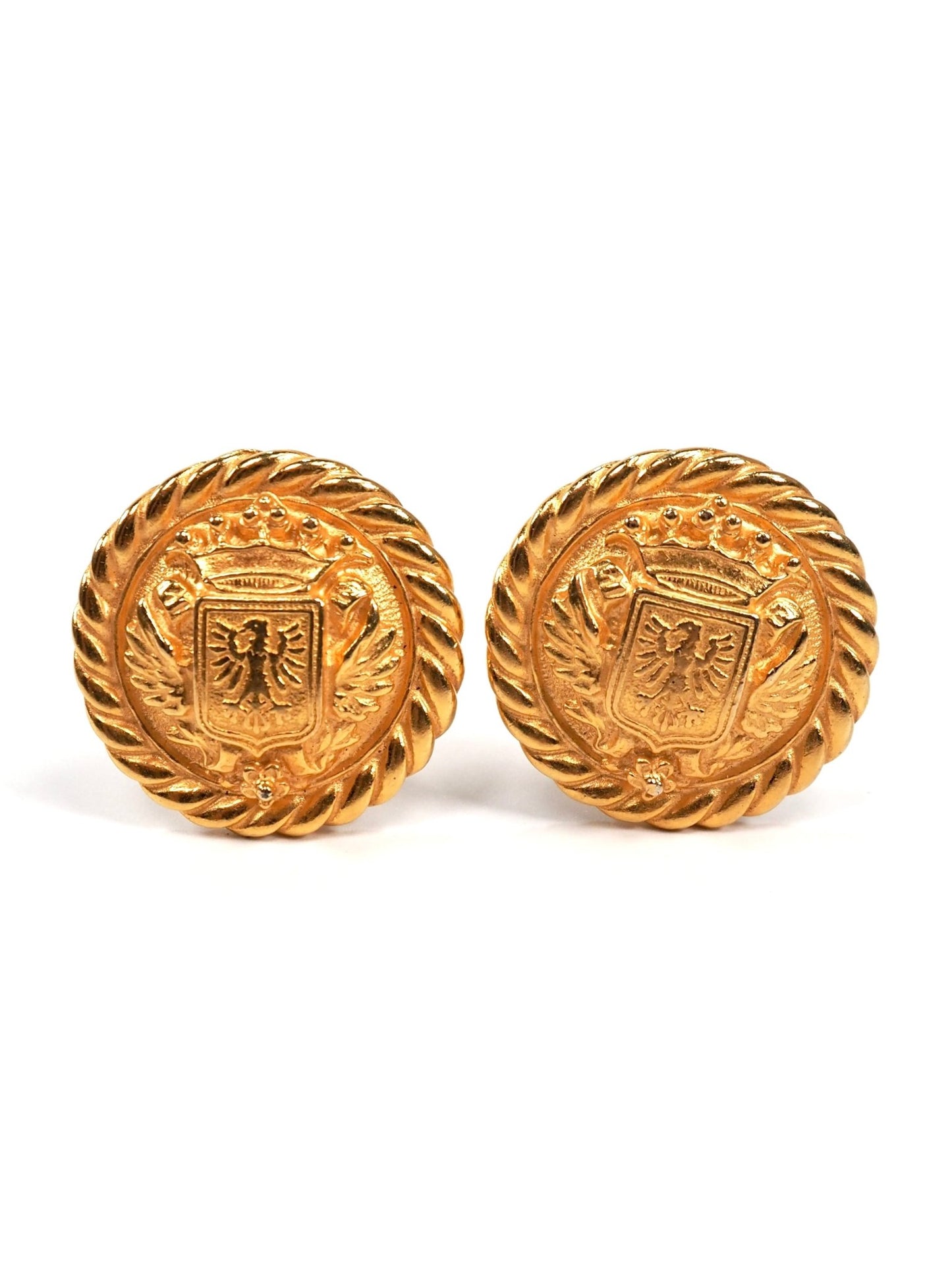 Ben - Amun Matte Gold Wing Crest Round Earrings - Georgie's NYC - Earrings