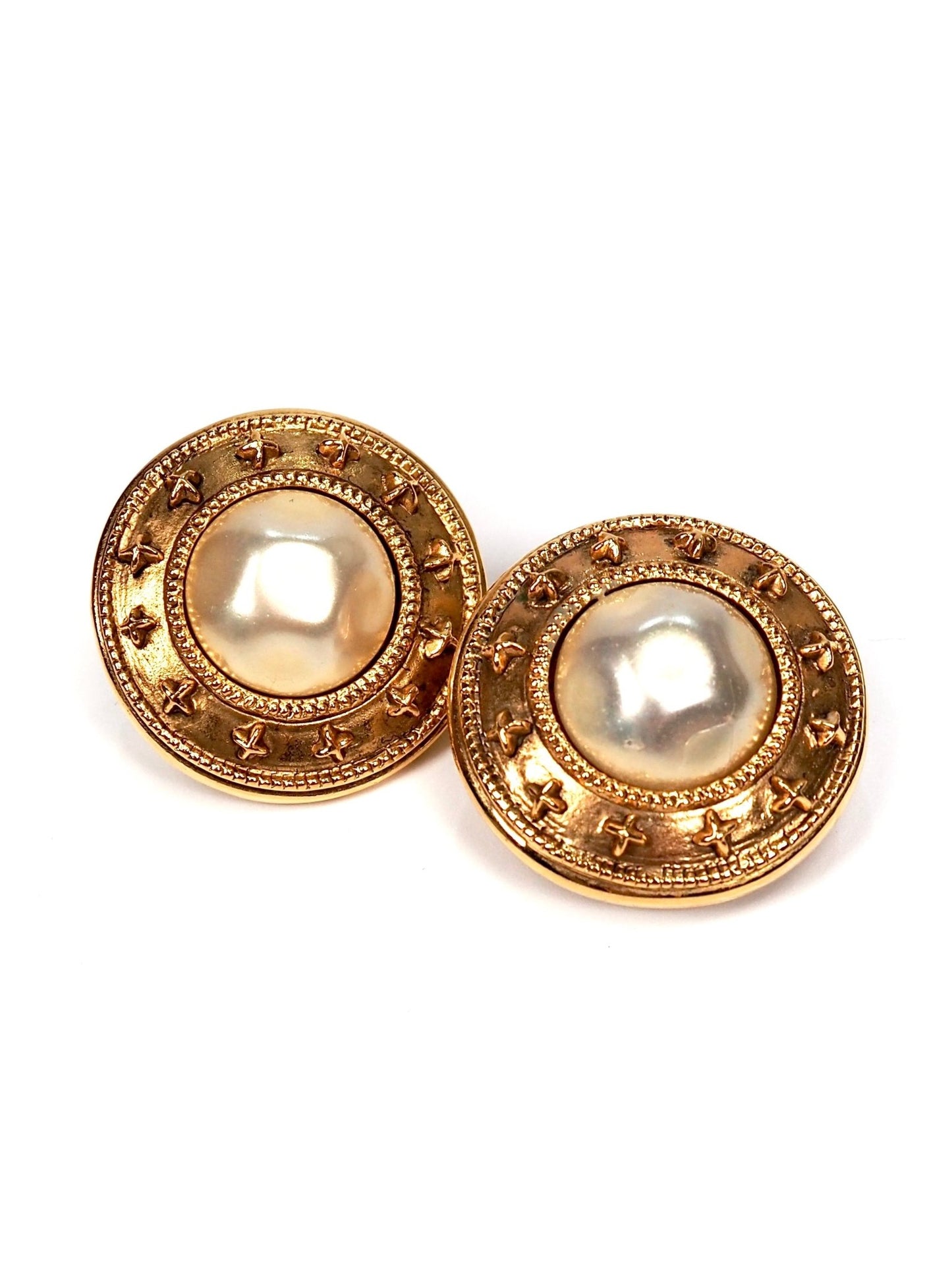 Chanel Faux Pearl Round Gold Star Earrings - Georgie's NYC - Earrings