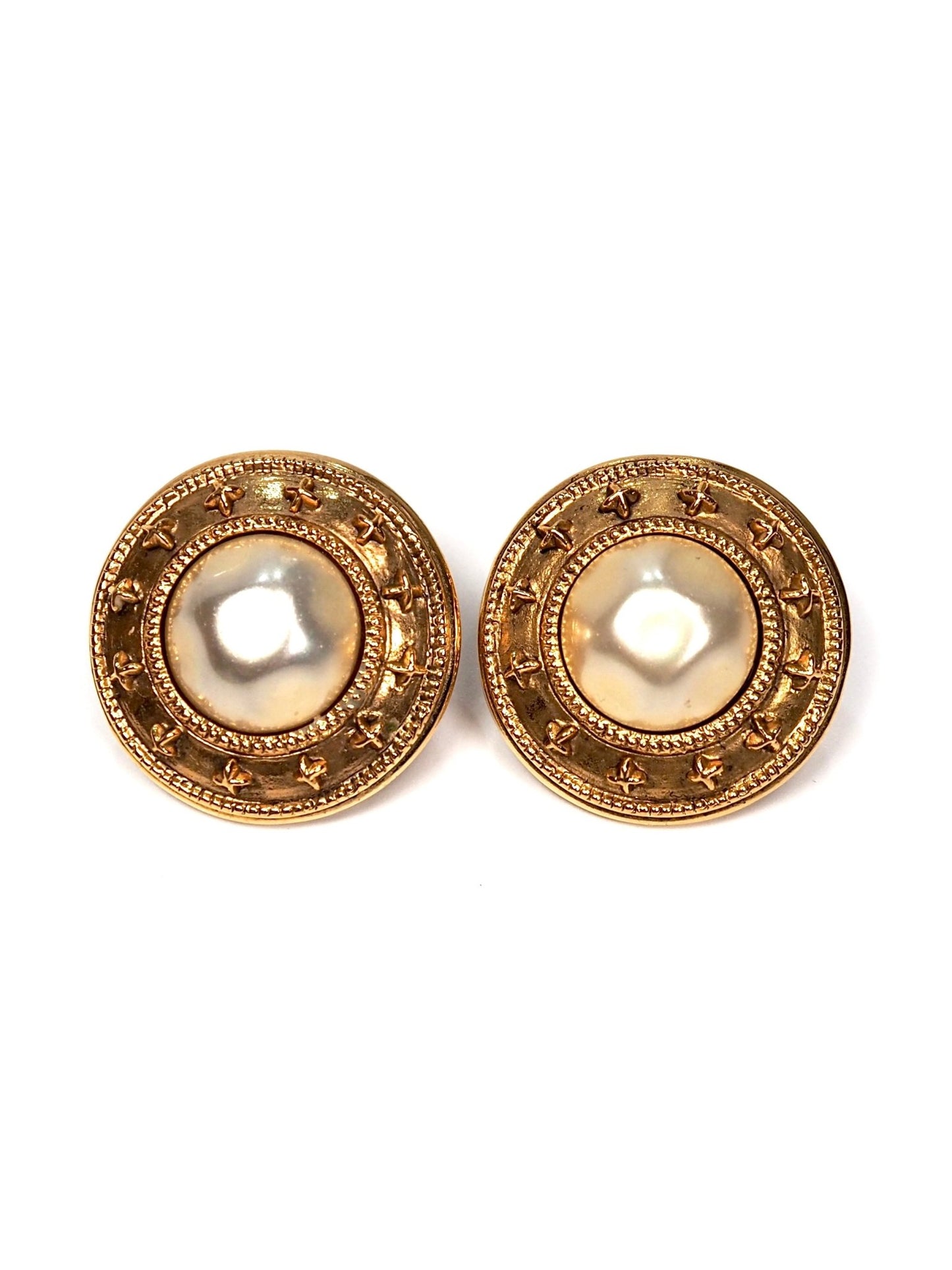 Chanel Faux Pearl Round Gold Star Earrings - Georgie's NYC - Earrings