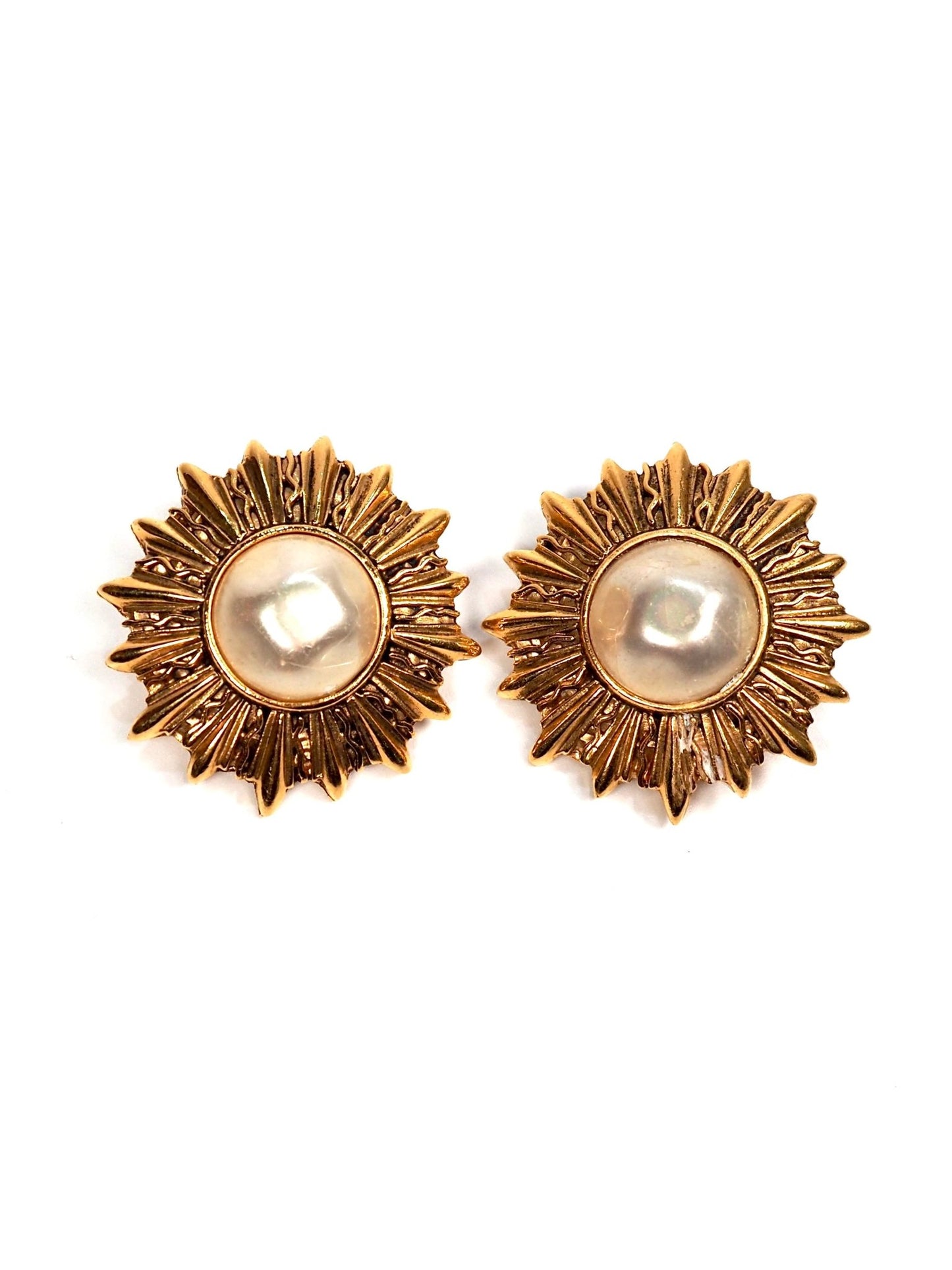 Chanel Gold and Faux Pearl Sunburst Earrings - Georgie's NYC - Earrings
