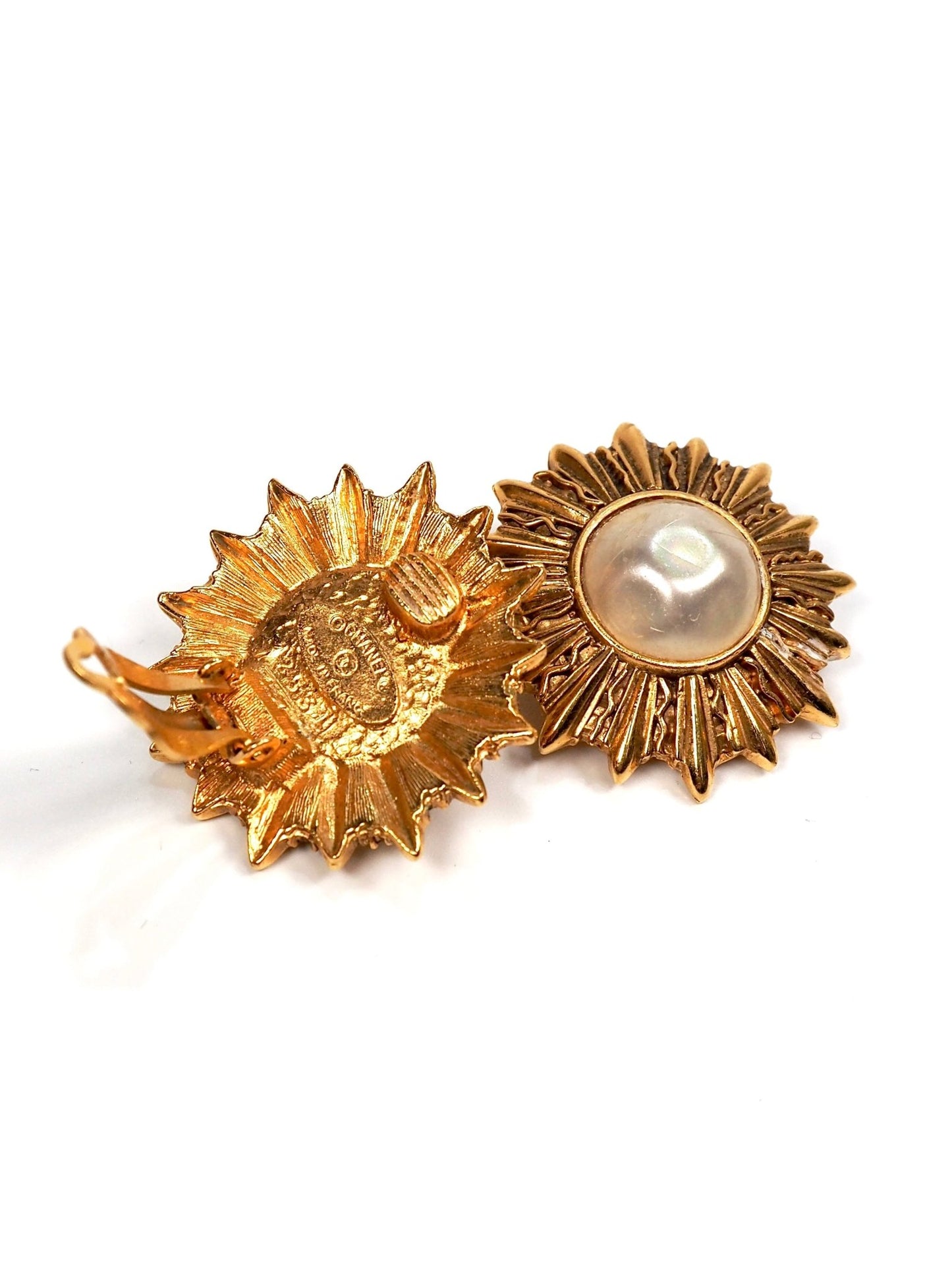 Chanel Gold and Faux Pearl Sunburst Earrings - Georgie's NYC - Earrings