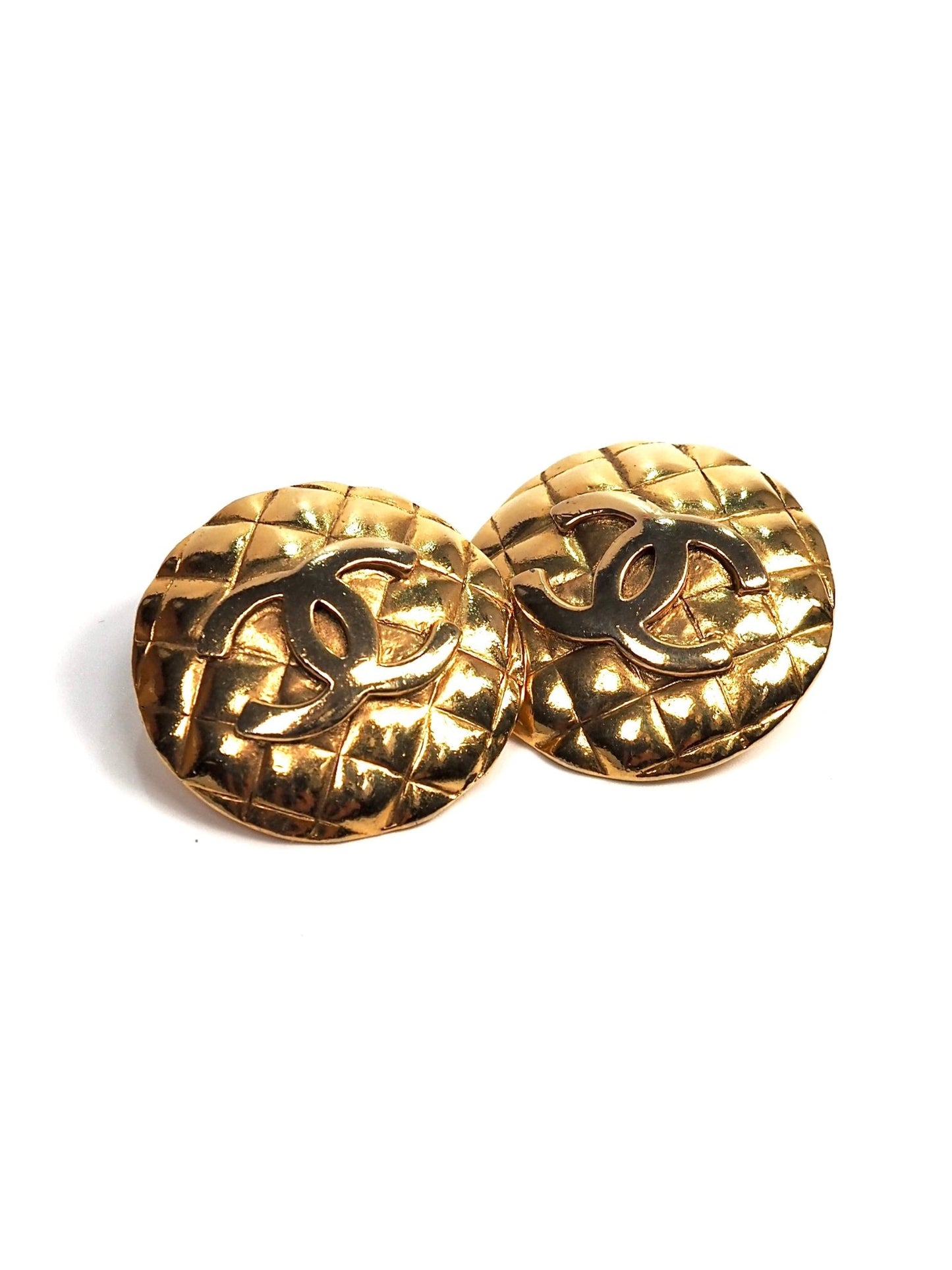 Chanel Gold Round CC Quilted Earrings - Georgie's NYC - Earrings