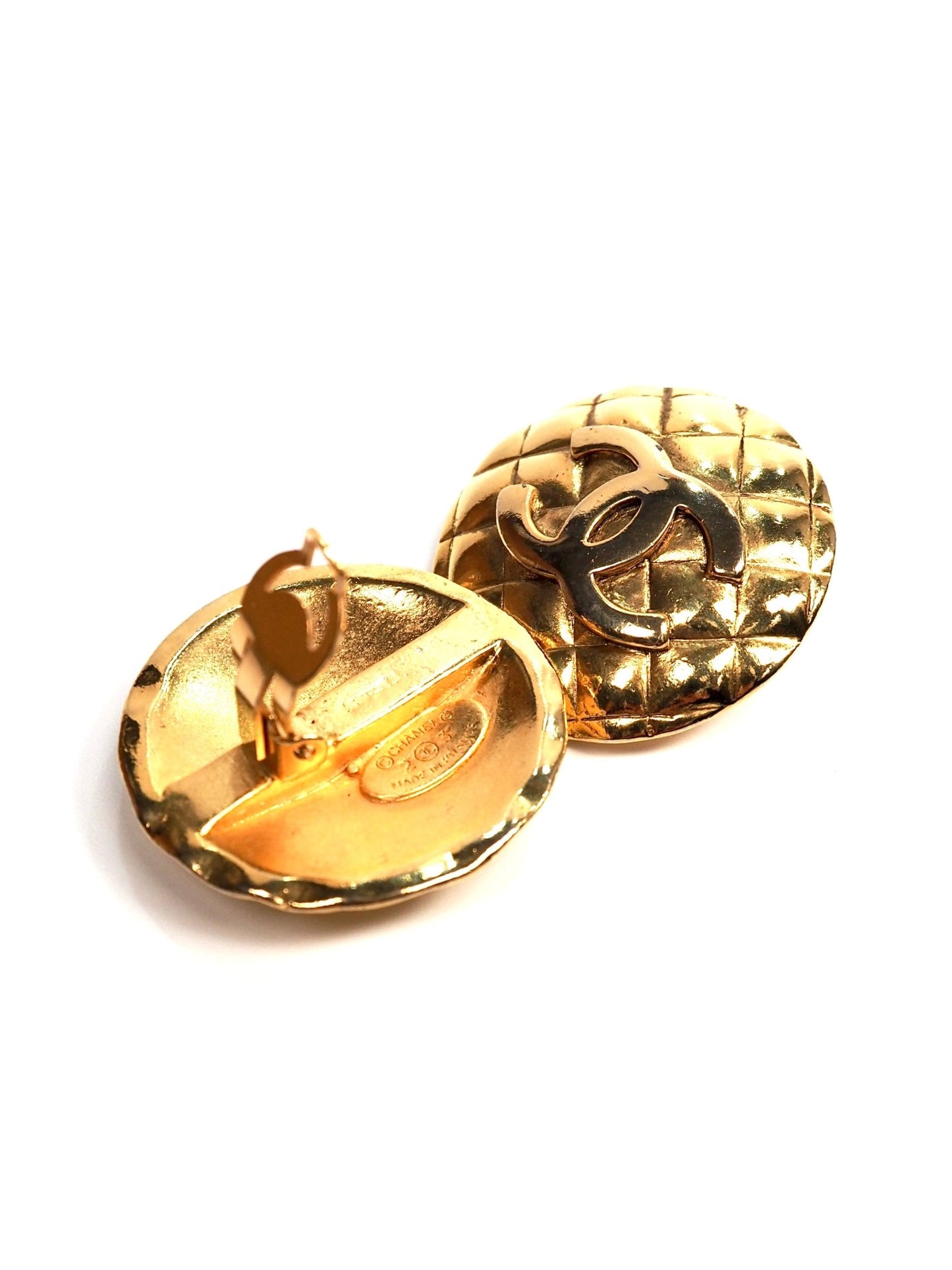 Chanel Gold Round CC Quilted Earrings - Georgie's NYC - Earrings