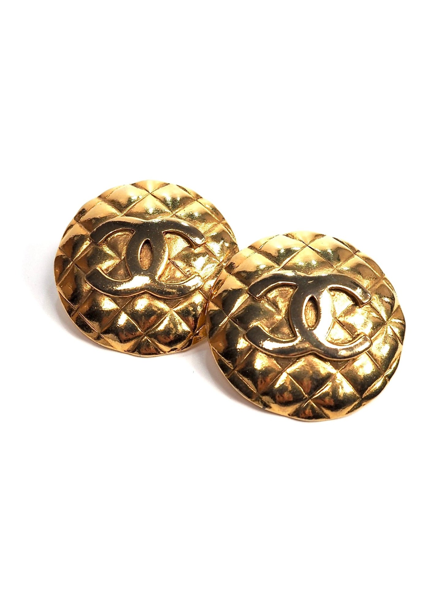 Chanel Gold Round CC Quilted Earrings - Georgie's NYC - Earrings