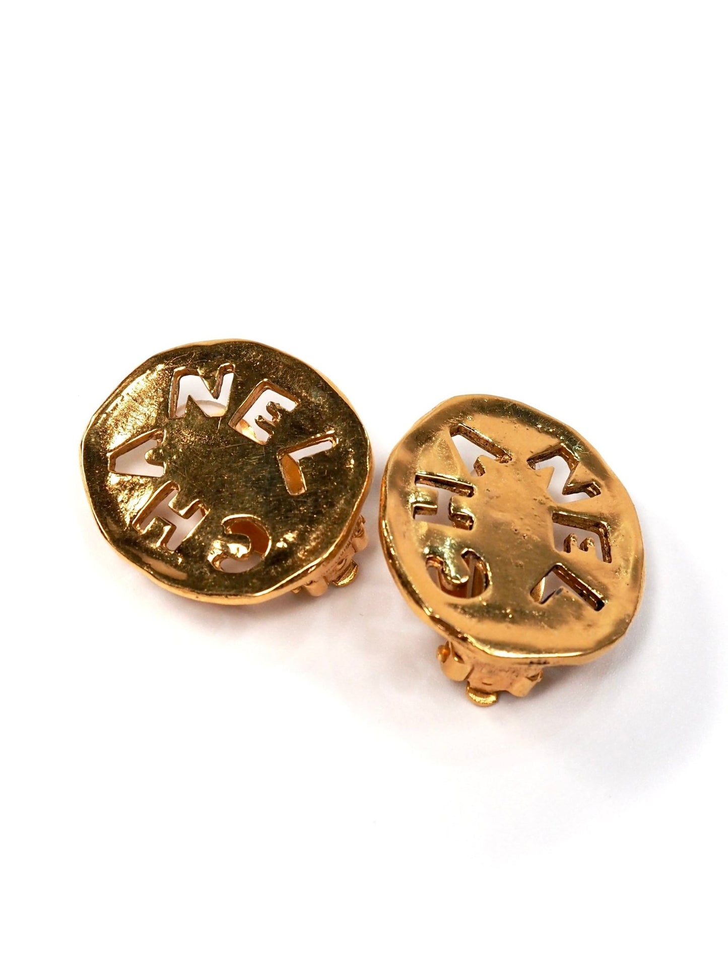 Chanel Gold Round Cut Out Logo Earrings - Georgie's NYC - Earrings