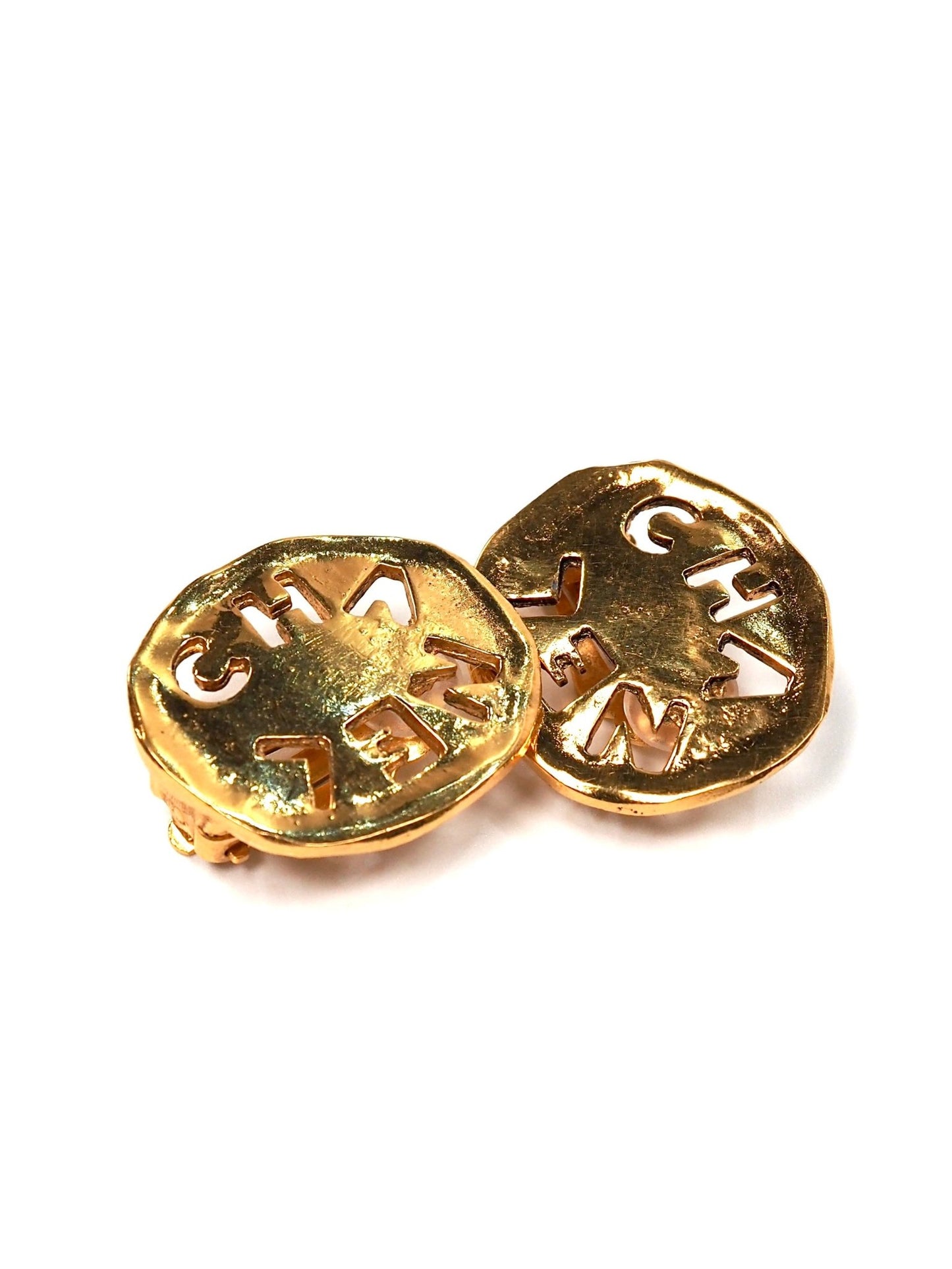 Chanel Gold Round Cut Out Logo Earrings - Georgie's NYC - Earrings