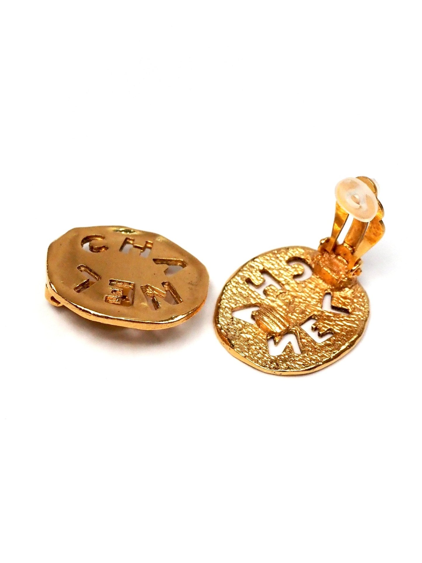 Chanel Gold Round Cut Out Logo Earrings - Georgie's NYC - Earrings