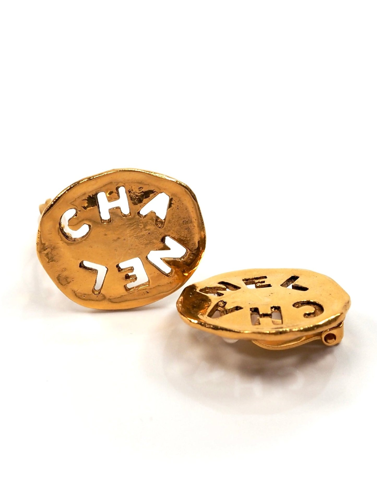 Chanel Gold Round Cut Out Logo Earrings - Georgie's NYC - Earrings