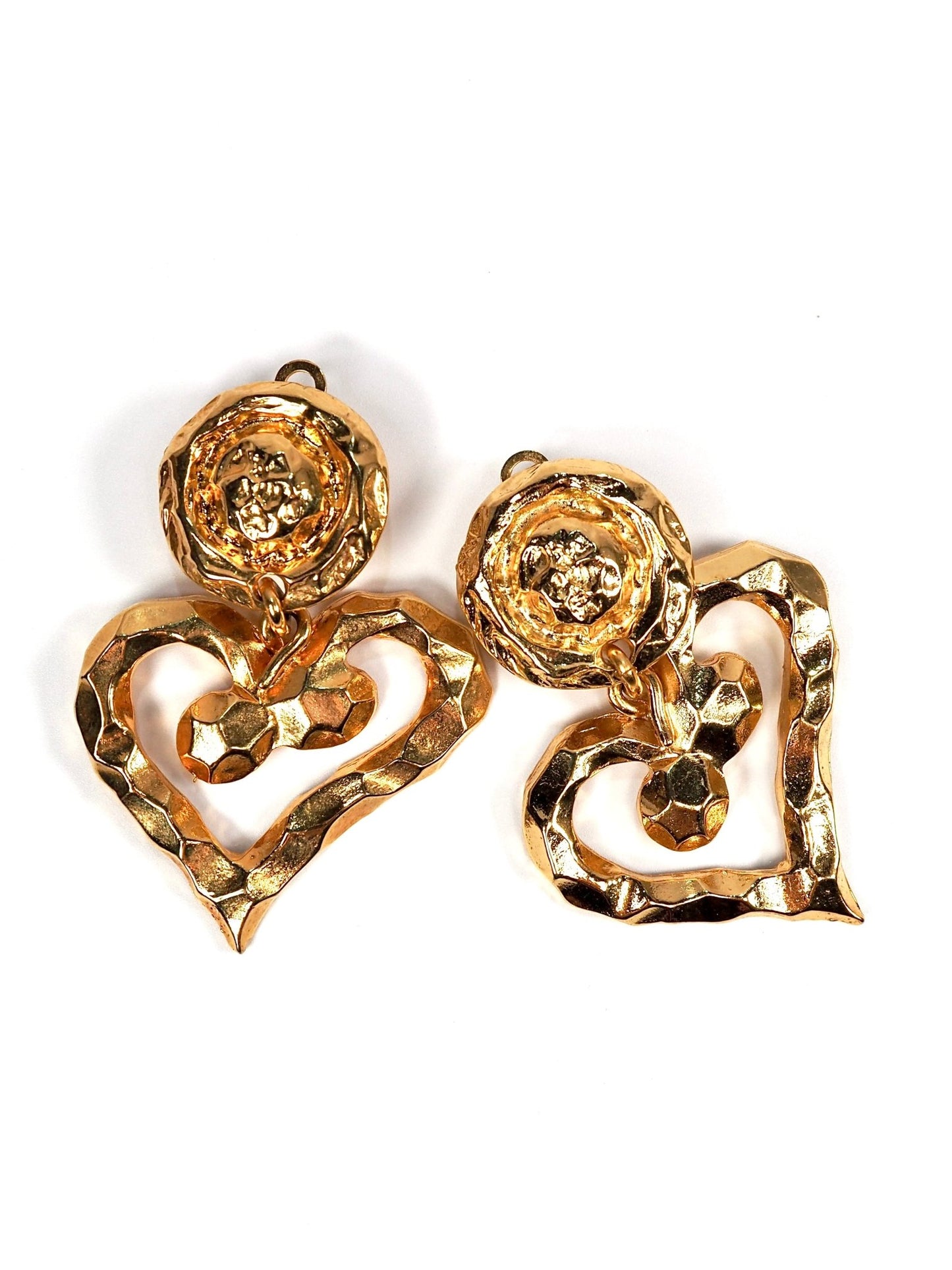 Christian Lacroix French Hammered Gold Oversized Heart Earrings - Georgie's NYC - Earrings