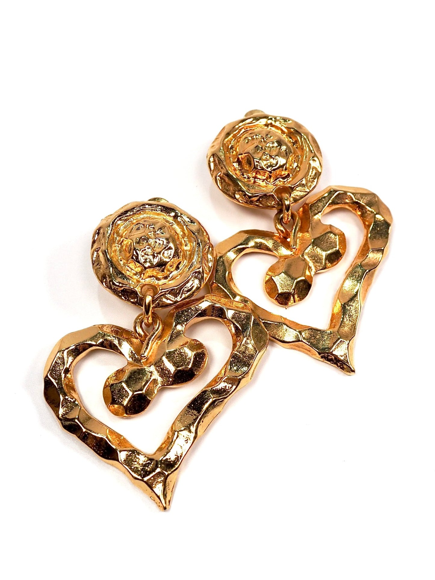 Christian Lacroix French Hammered Gold Oversized Heart Earrings - Georgie's NYC - Earrings