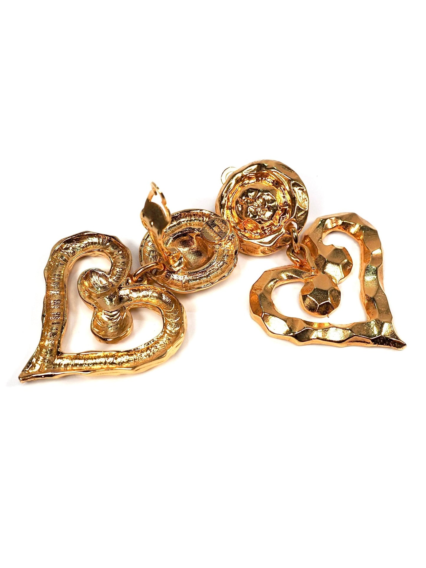 Christian Lacroix French Hammered Gold Oversized Heart Earrings - Georgie's NYC - Earrings