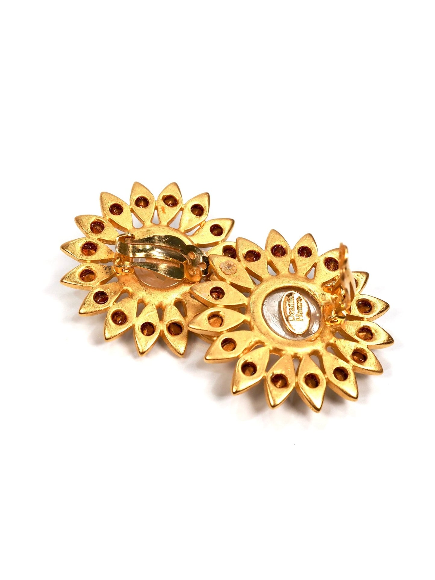 Deanna Hamro Gold and Pearl Rhinestone Flower Earrings - Georgie's NYC - Earrings