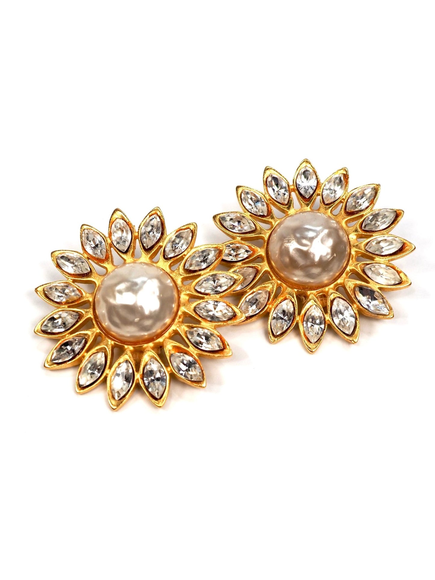 Deanna Hamro Gold and Pearl Rhinestone Flower Earrings - Georgie's NYC - Earrings