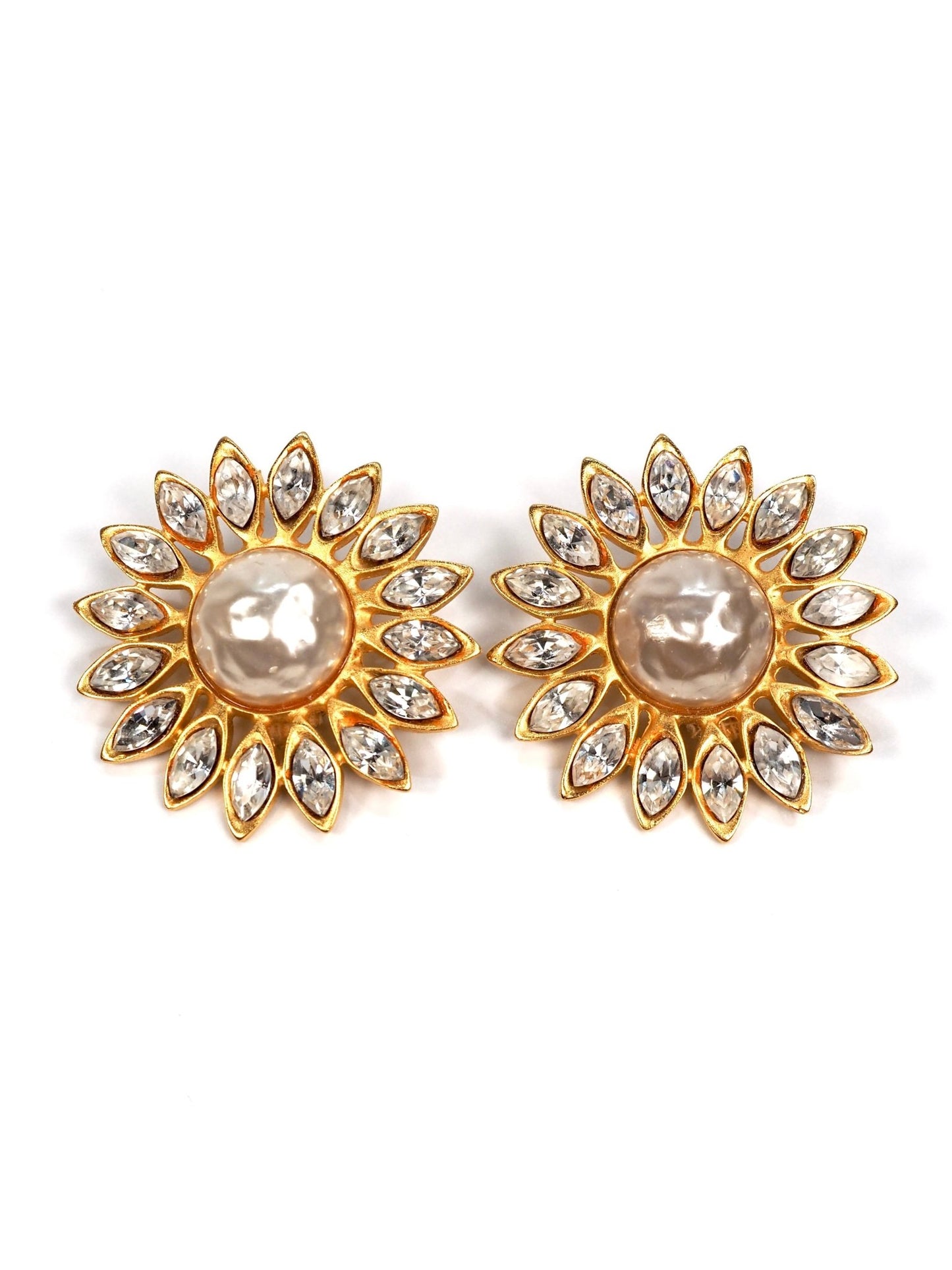 Deanna Hamro Gold and Pearl Rhinestone Flower Earrings - Georgie's NYC - Earrings