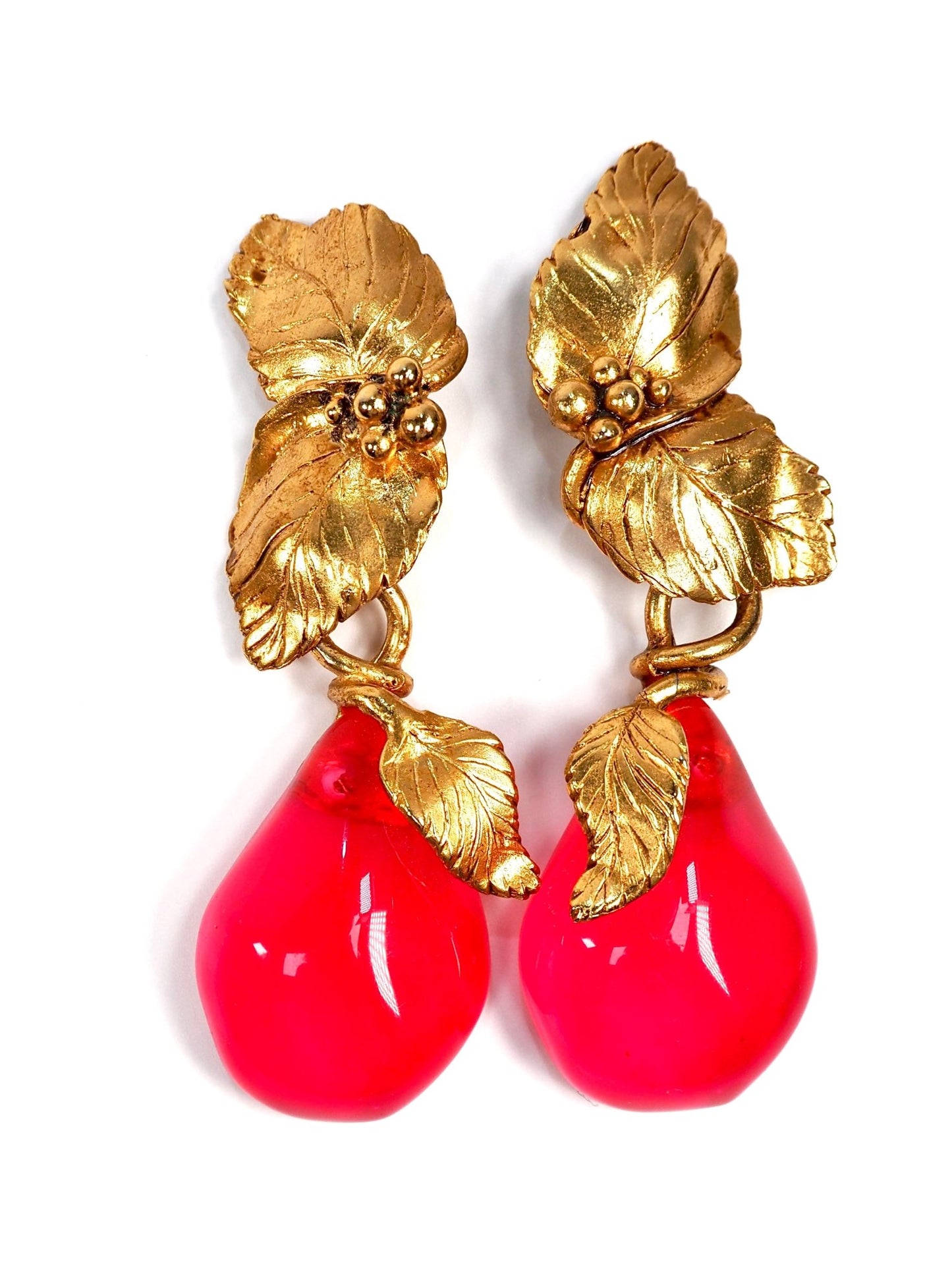 Emanuel Ungaro Gold Leaf Hot Pink Lucite Statement Earrings - Georgie's NYC - Earrings