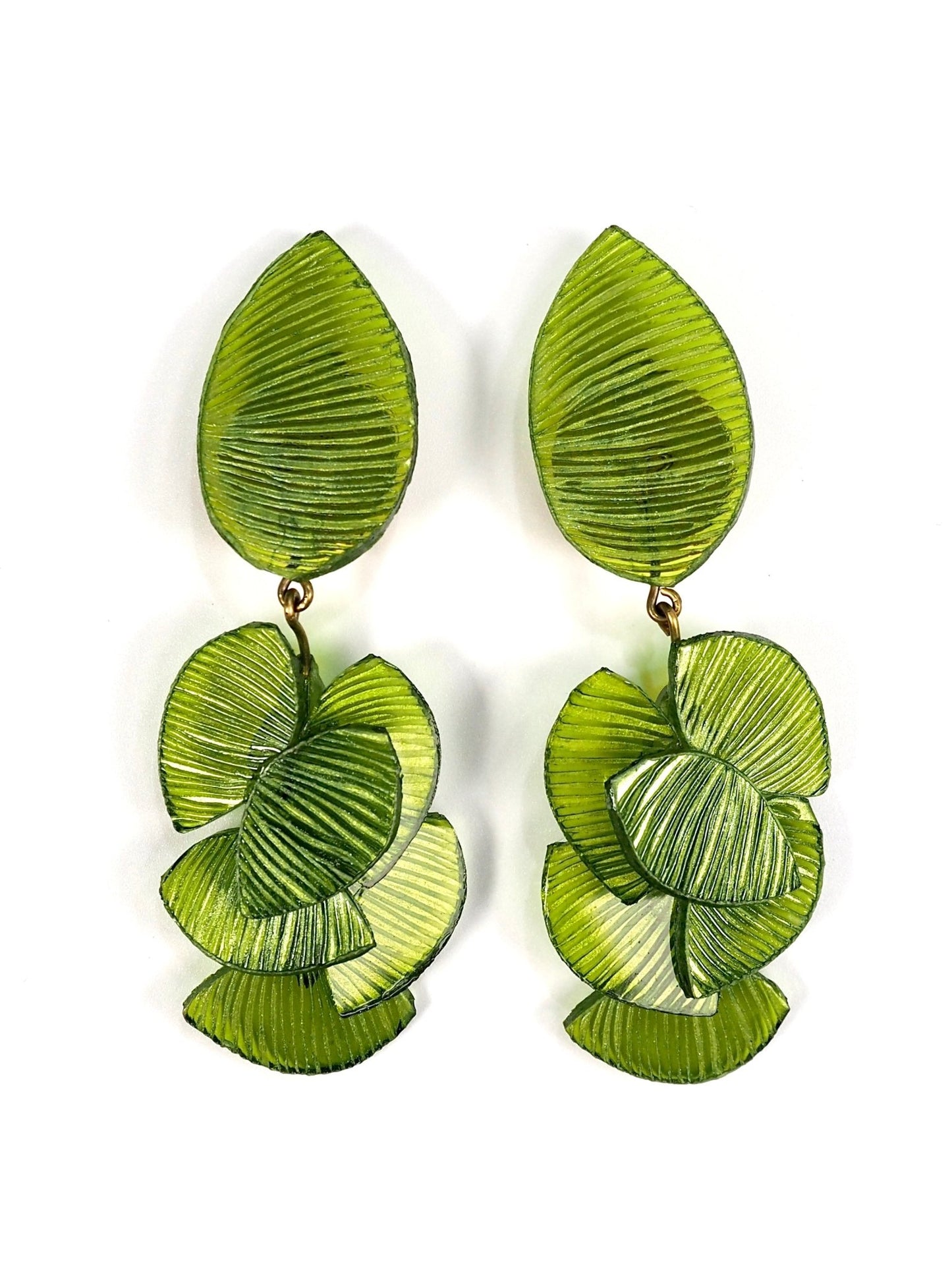 Fabrice Paris Green Jungle Leaf Resin Earrings - Georgie's NYC - Earrings