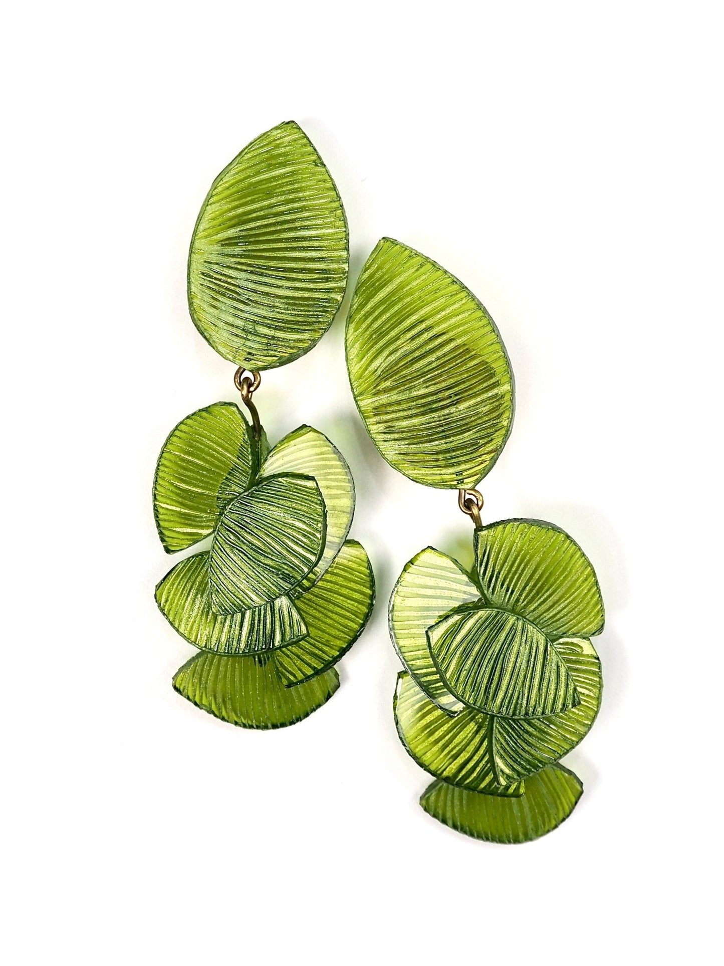 Fabrice Paris Green Jungle Leaf Resin Earrings - Georgie's NYC - Earrings