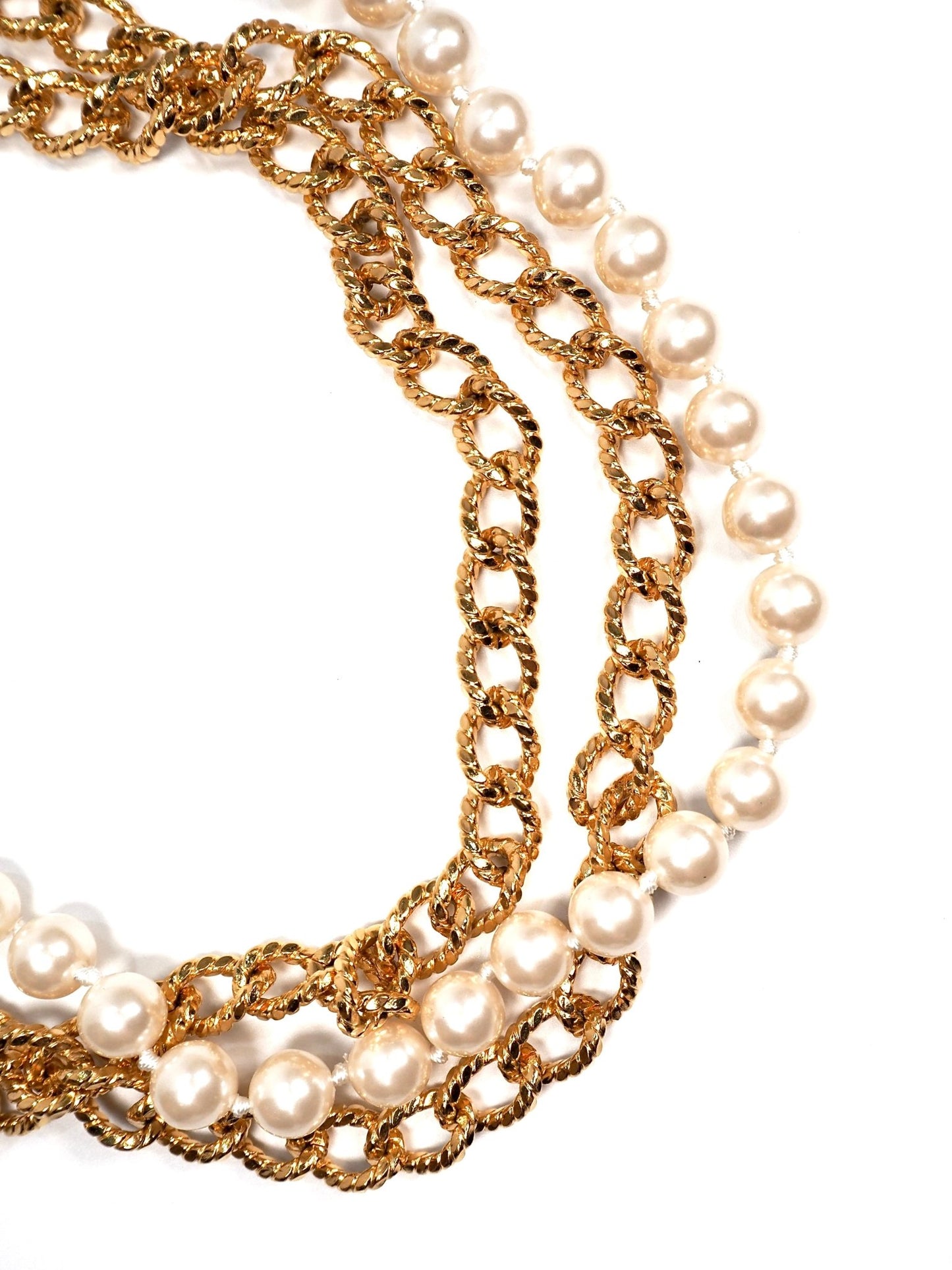 Faux Pearl and Gold Chain Layered Necklace - Georgie's NYC - Necklaces