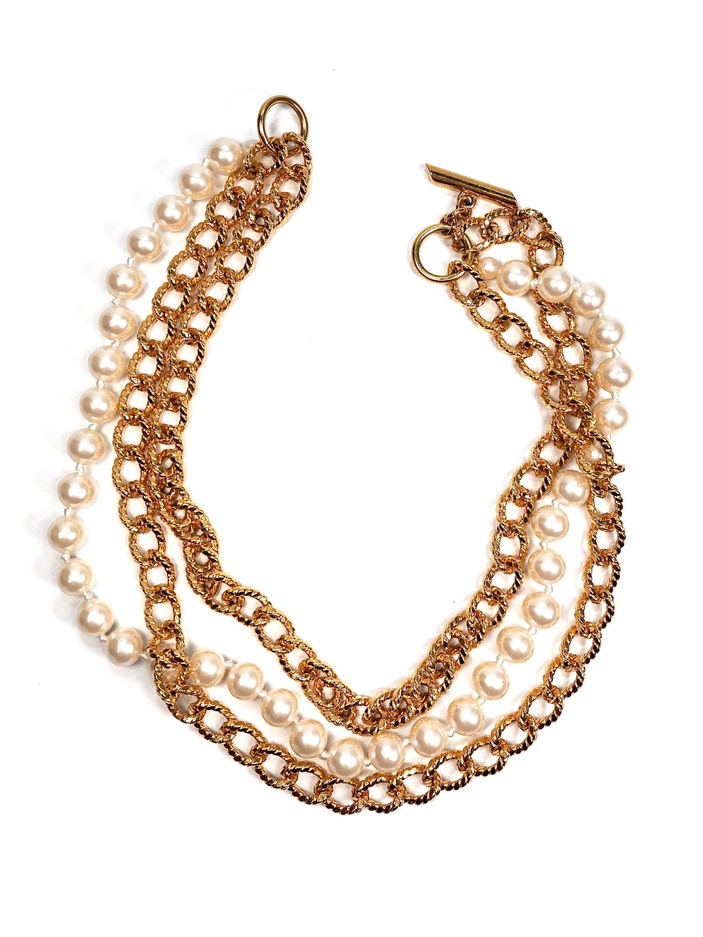 Faux Pearl and Gold Chain Layered Necklace - Georgie's NYC - Necklaces