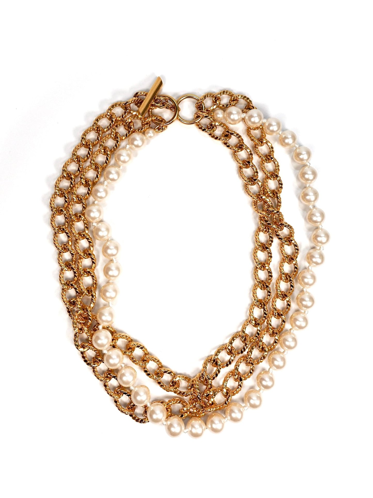 Faux Pearl and Gold Chain Layered Necklace - Georgie's NYC - Necklaces