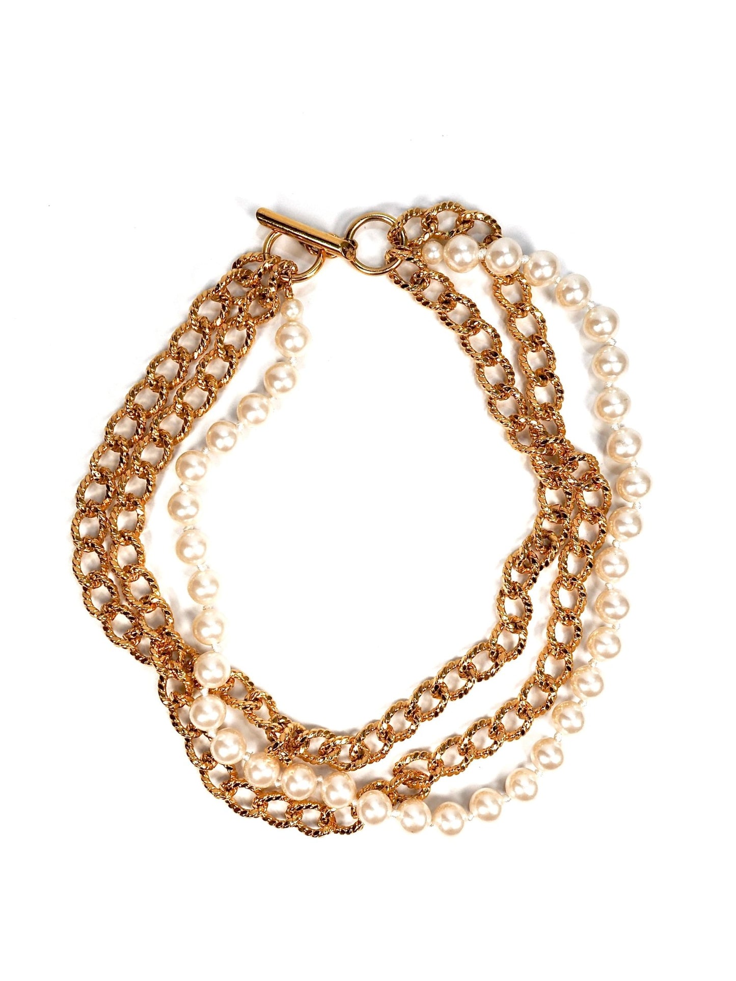 Faux Pearl and Gold Chain Layered Necklace - Georgie's NYC - Necklaces