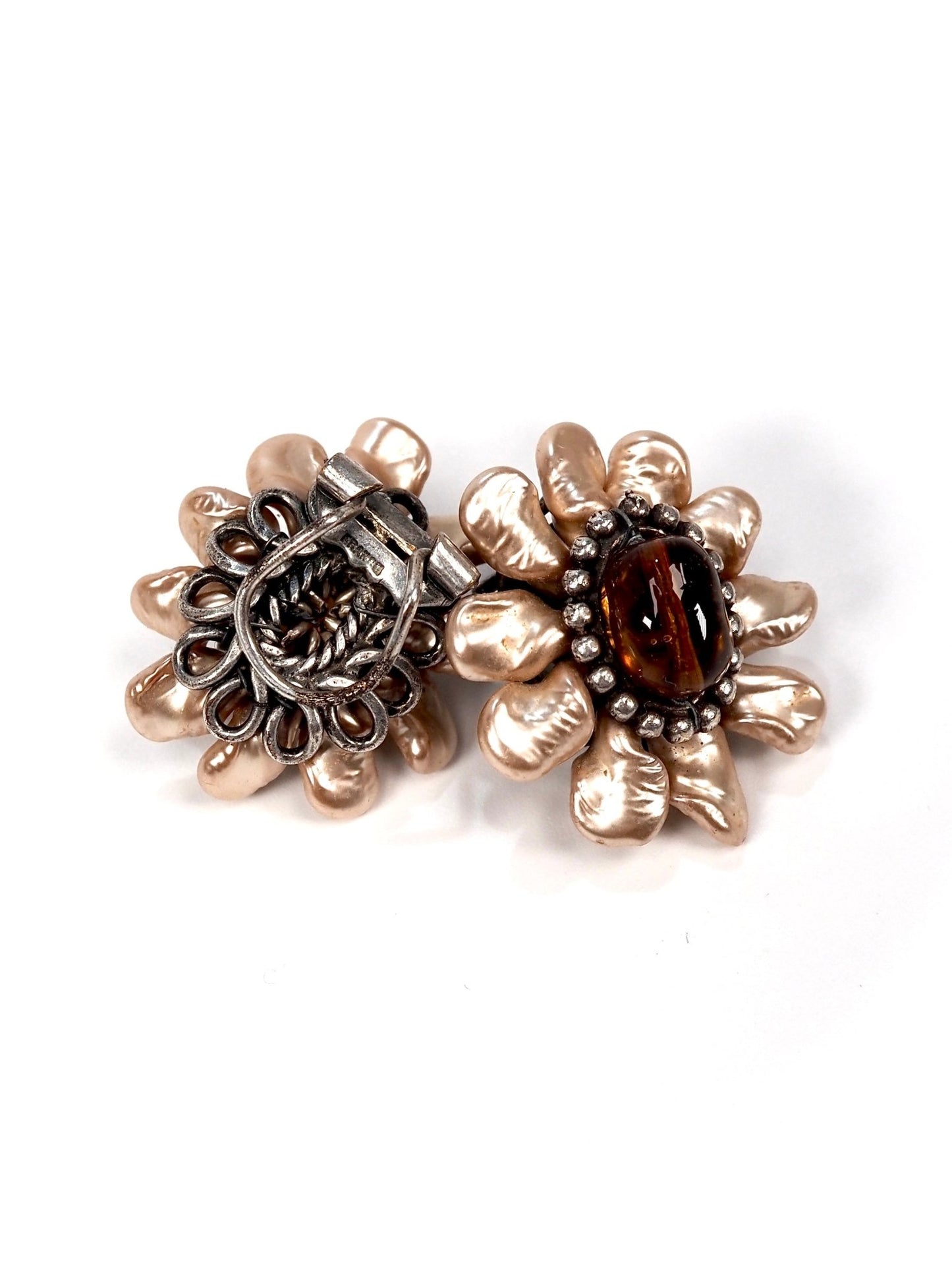 French Gripoix Pearl Silver and Glass Abstract Flower Earrings - Georgie's NYC - Earrings