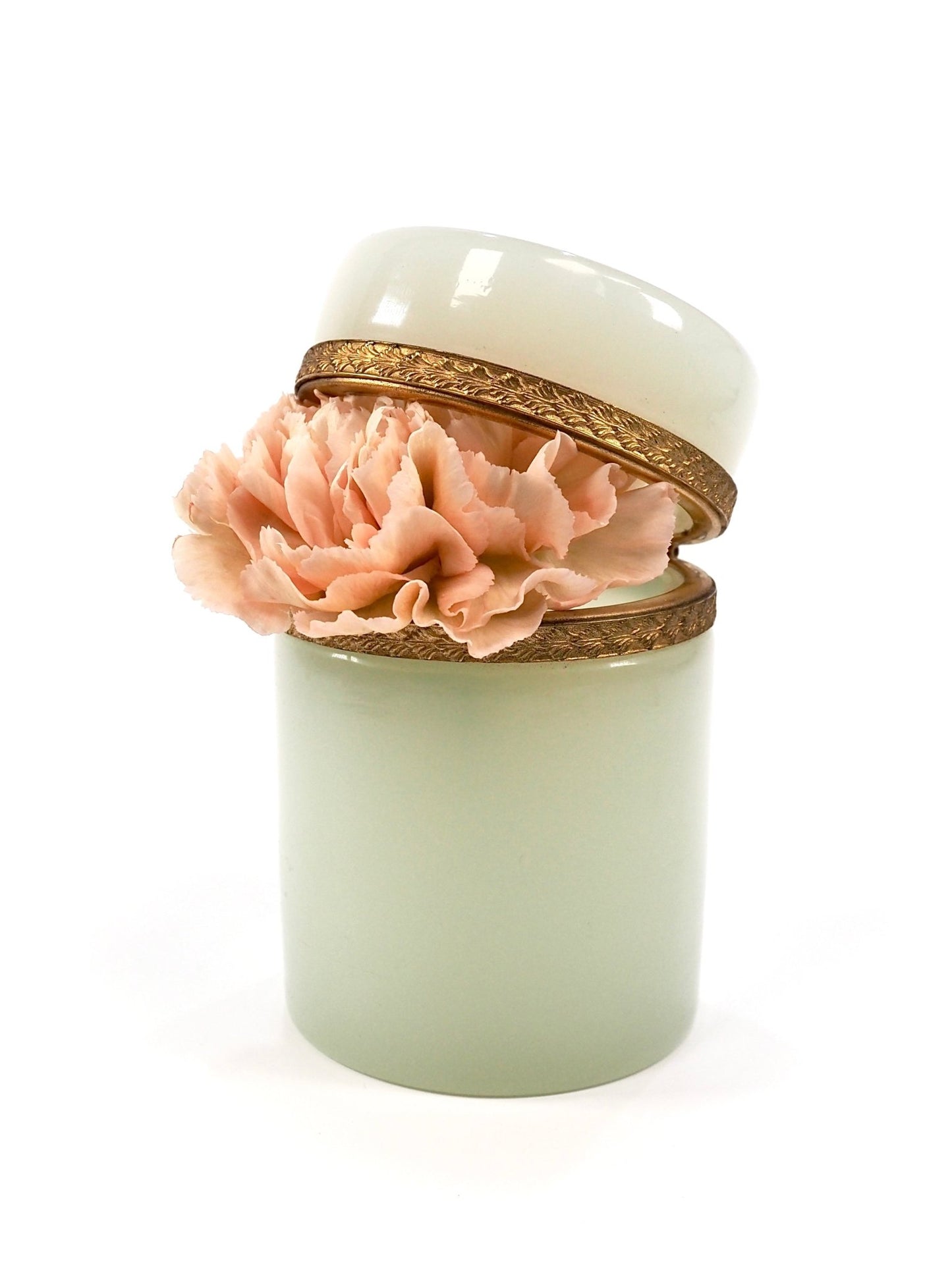 French Soft Pistachio Green Opaline Glass Round Jar - Georgie's NYC - Decorative Jars