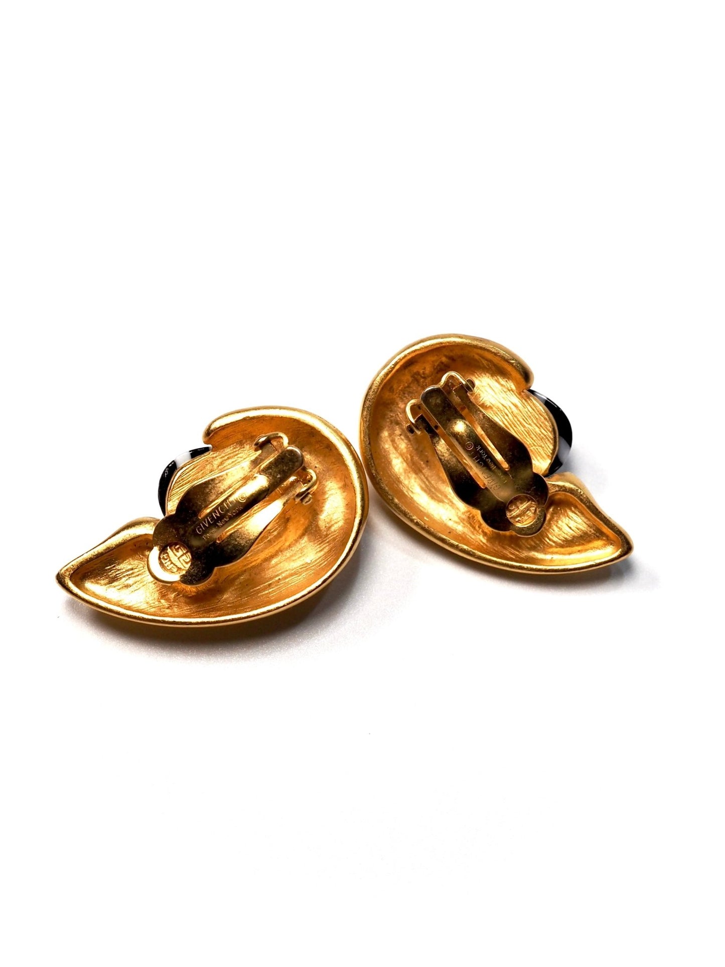 Givenchy Brushed Gold with Black and White Cabochon Glass Modernist Earrings - Georgie's NYC - Earrings