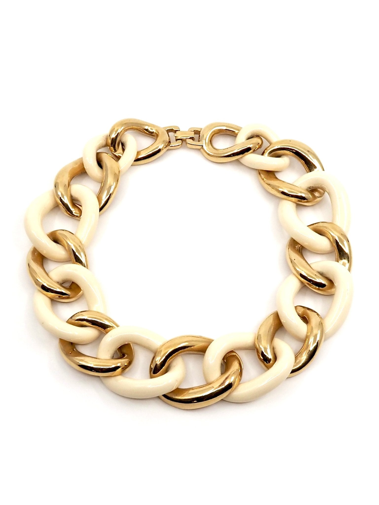 Vintage Givenchy Gold and Cream Large Chain Link Collar Necklace 