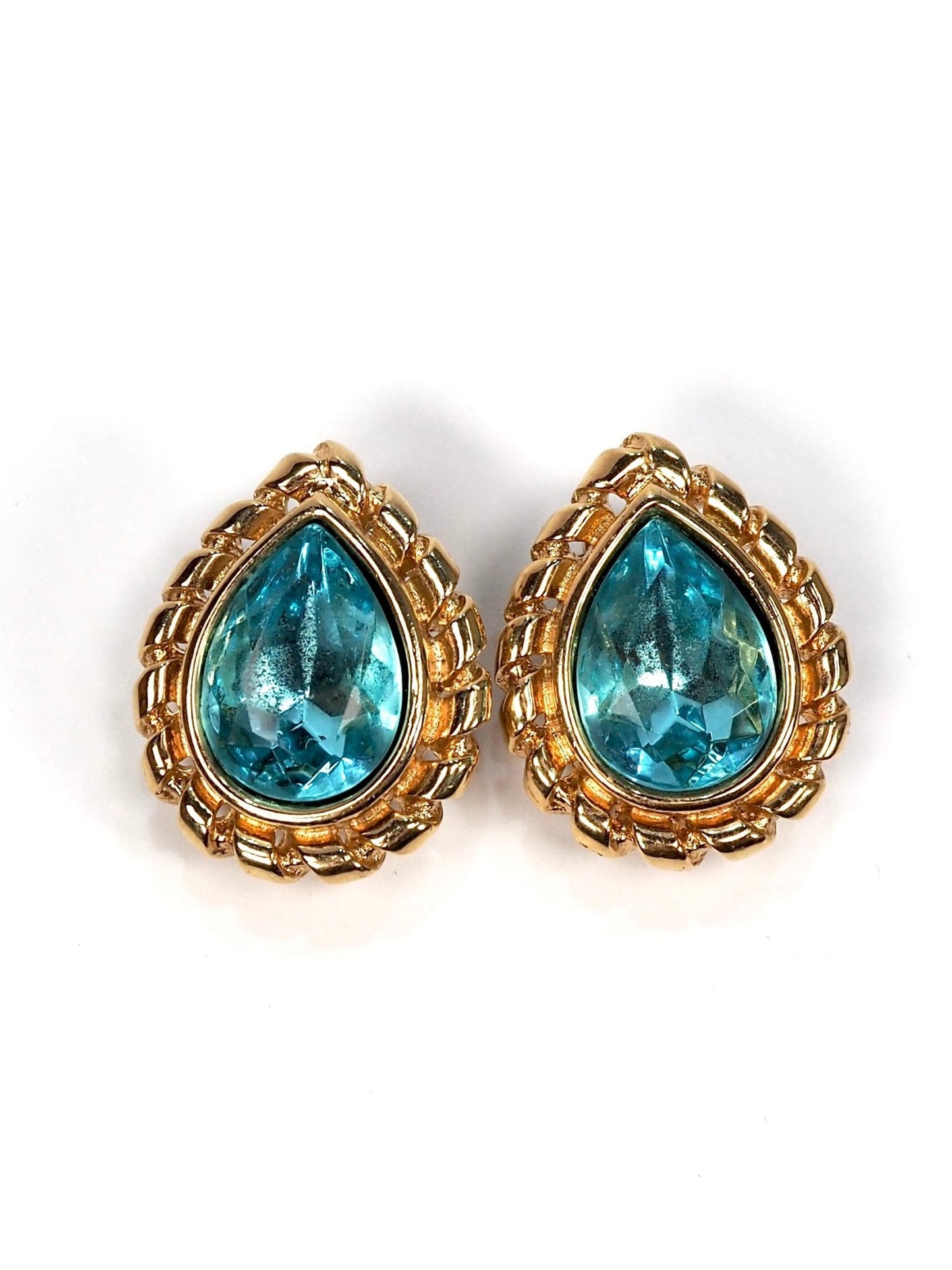 Givenchy Vintage Aqua Blue and Gold Teardrop Earrings - Georgie's NYC - Earrings