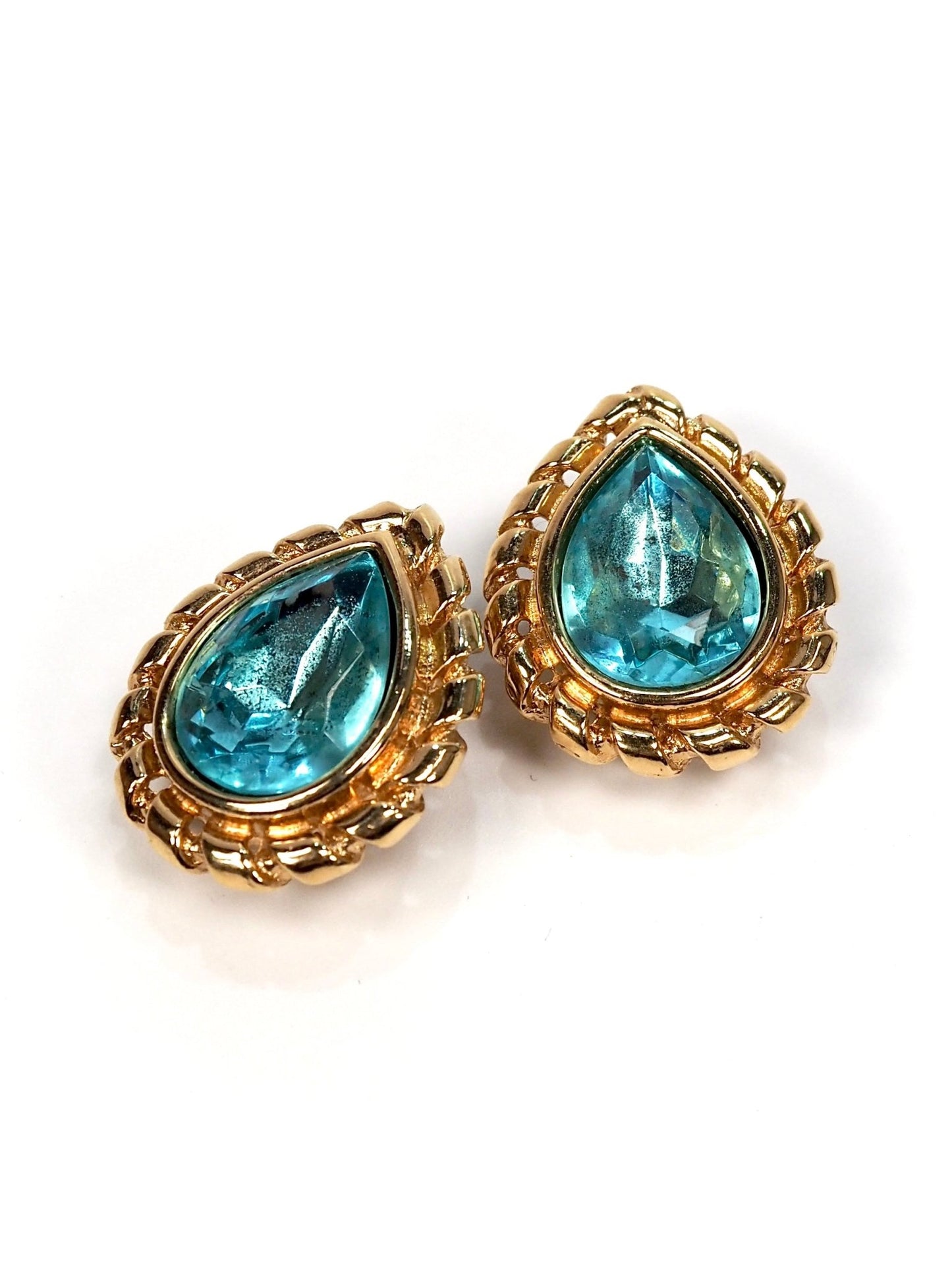 Givenchy Vintage Aqua Blue and Gold Teardrop Earrings - Georgie's NYC - Earrings