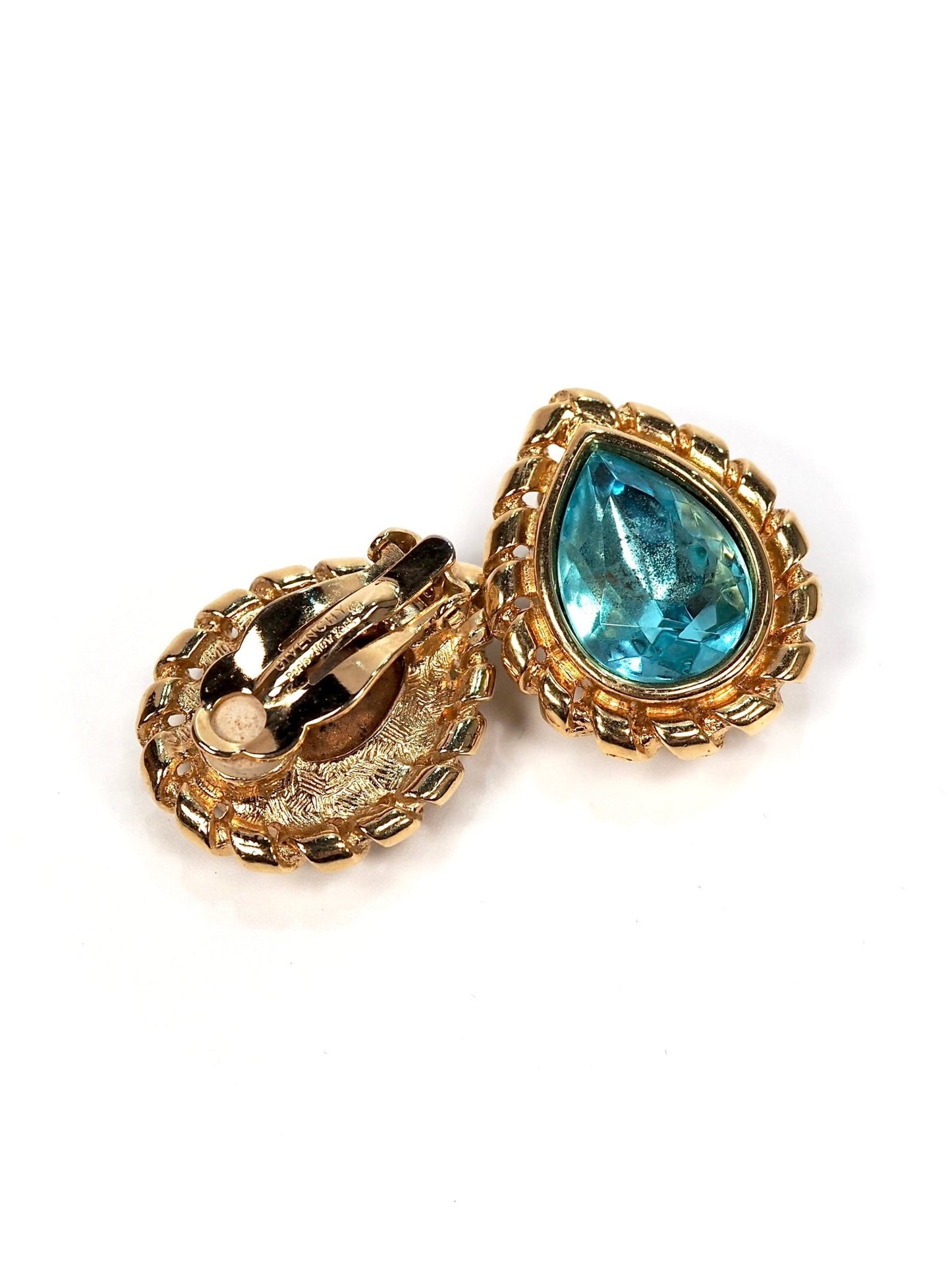 Givenchy Vintage Aqua Blue and Gold Teardrop Earrings - Georgie's NYC - Earrings