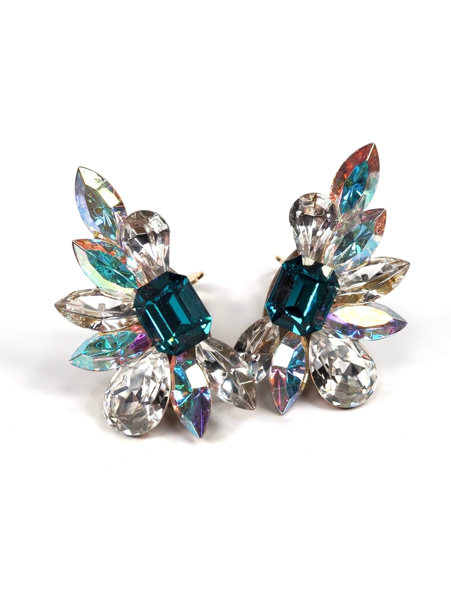 Glass Stone Turquoise Iridescent Aurora Crawler Burst Earrings - Georgie's NYC - Earrings