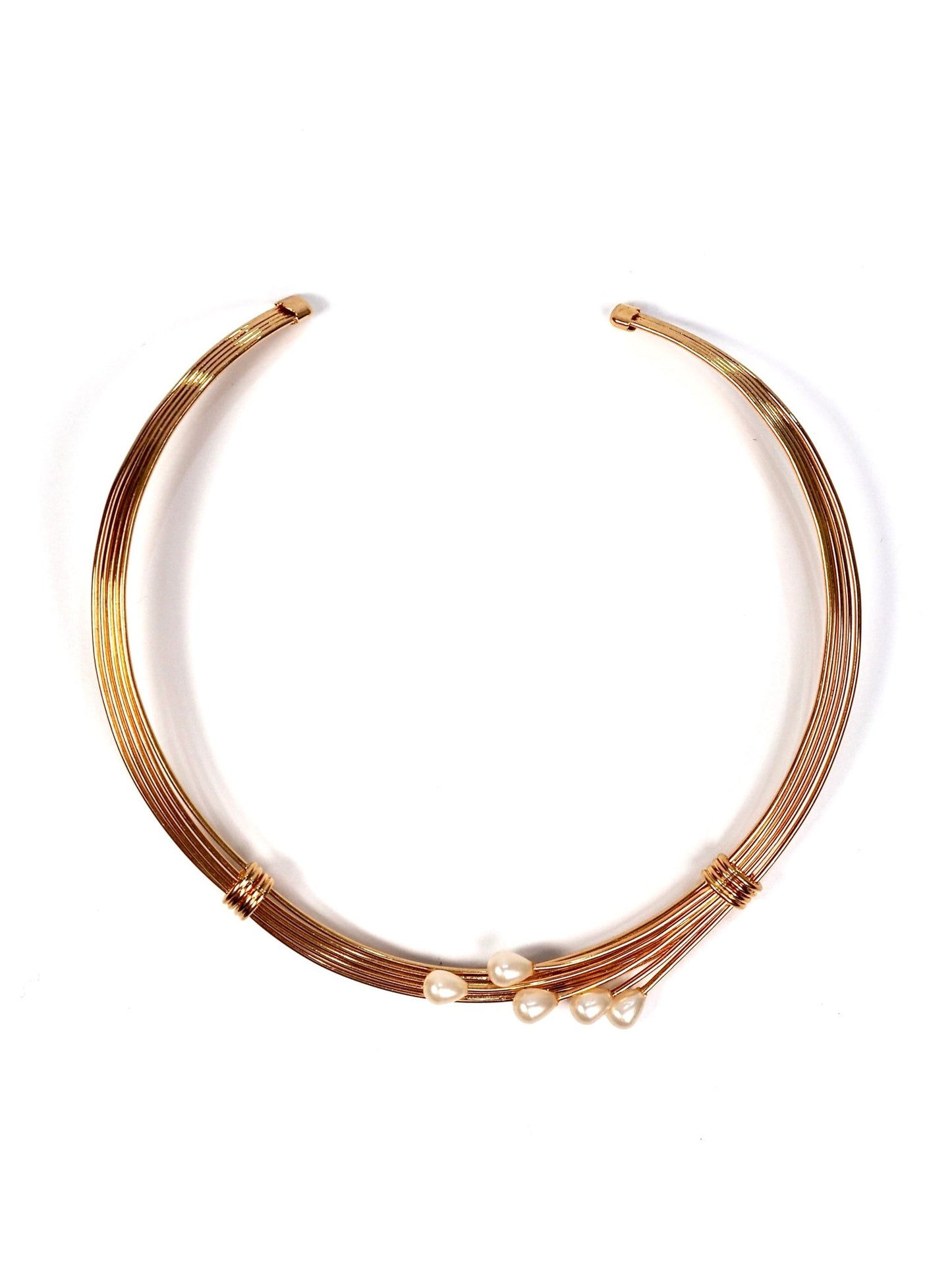 Gold and Faux Pearl Wire Collar Necklace - Georgie's NYC - Necklaces